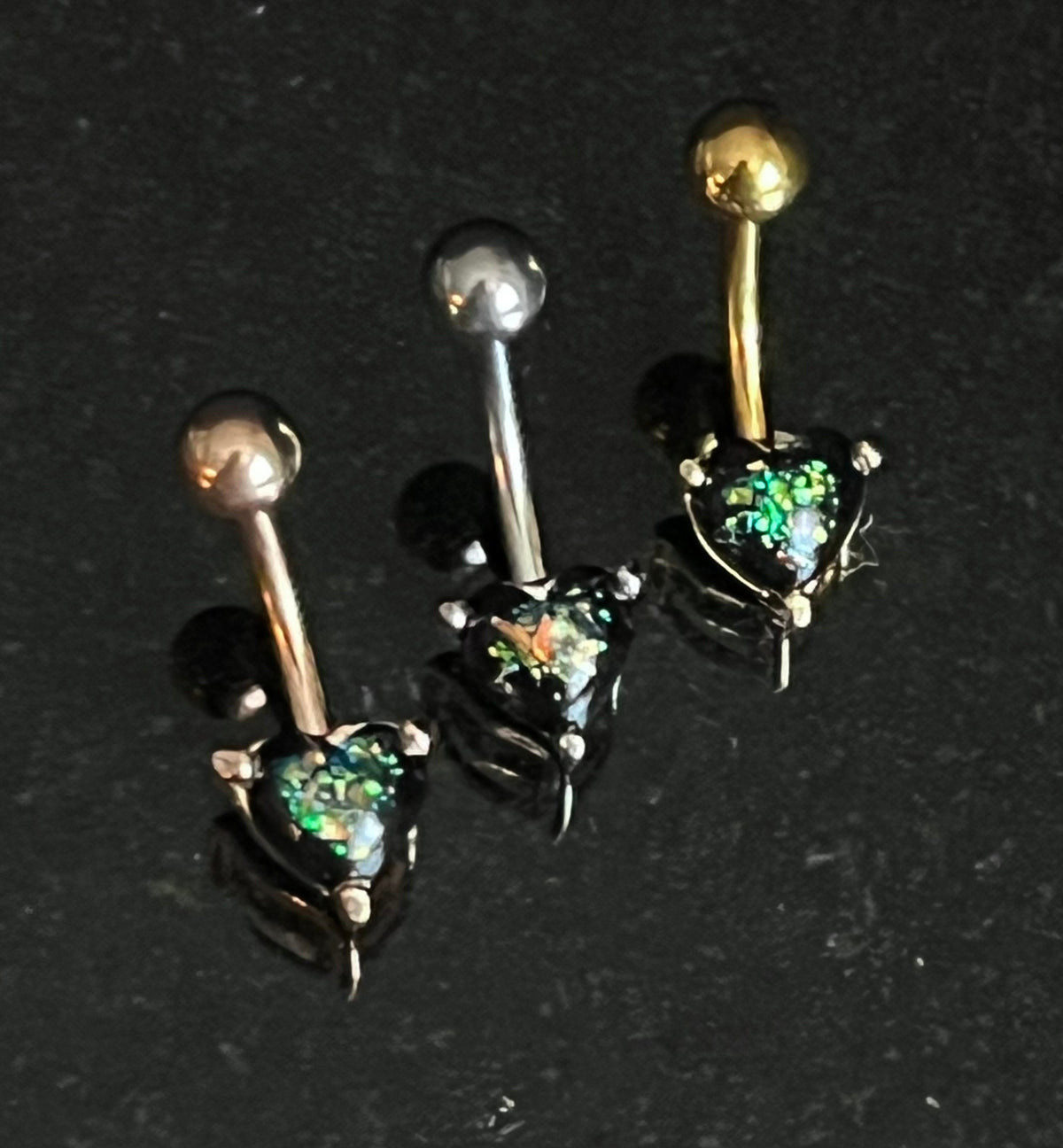 1 Piece Brilliant Solitaire Heart with Opal Glitter Gem Navel/Naval Belly Ring - 14g - Available in A Variety of Colors!