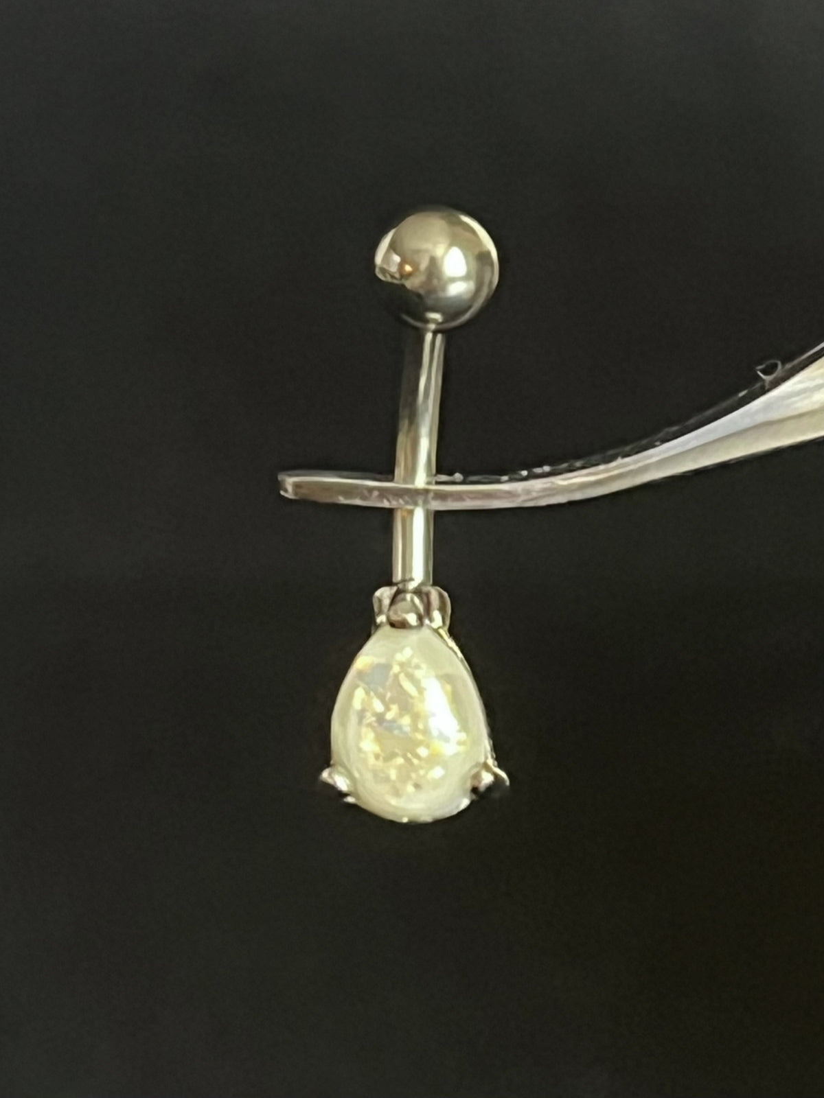 1 Piece Solitaire Tear Drop Opal Glitter Gem 316L Surgical Steel Navel/Naval Belly Ring - 14g - Blue, Pink, White & Dark Green Available!