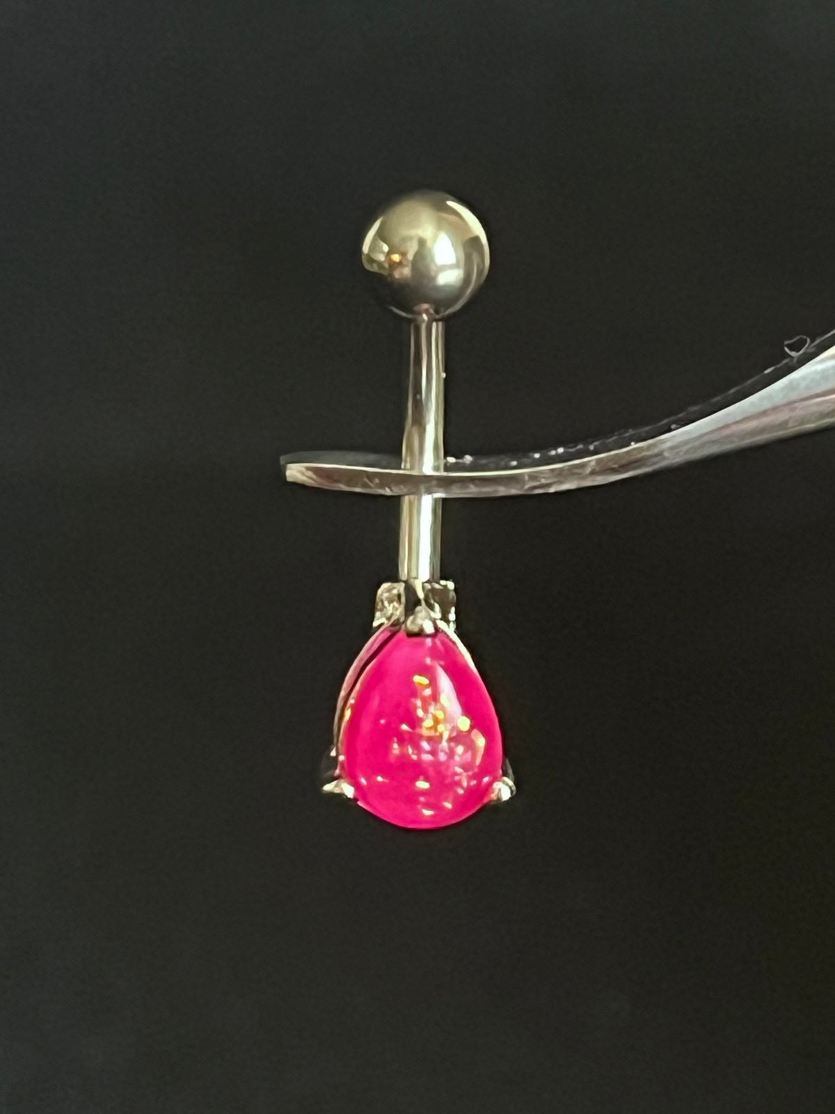 1 Piece Solitaire Tear Drop Opal Glitter Gem 316L Surgical Steel Navel/Naval Belly Ring - 14g - Blue, Pink, White & Dark Green Available!