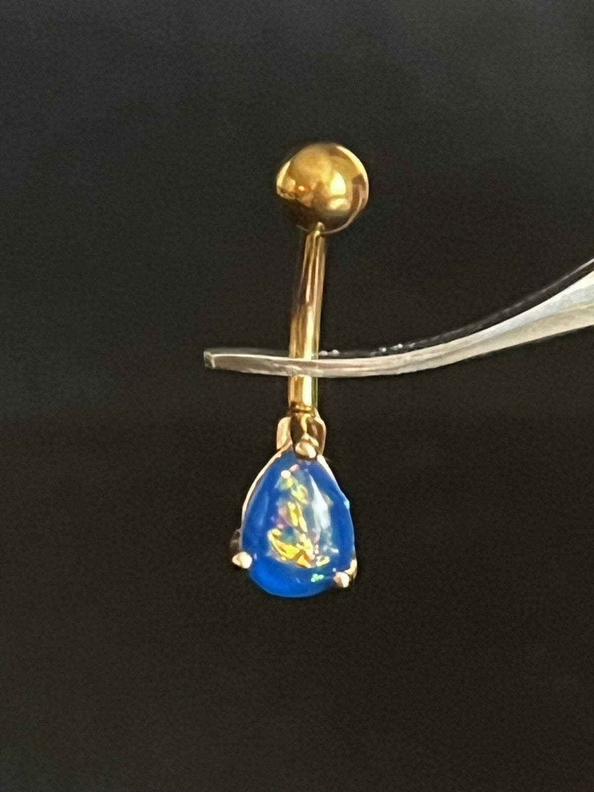 1 Piece Solitaire Tear Drop Opal Glitter Gem Navel/Naval Belly Ring - 14g -Available in Gold or Rose Gold in Blue, Pink, White & Dark Green!