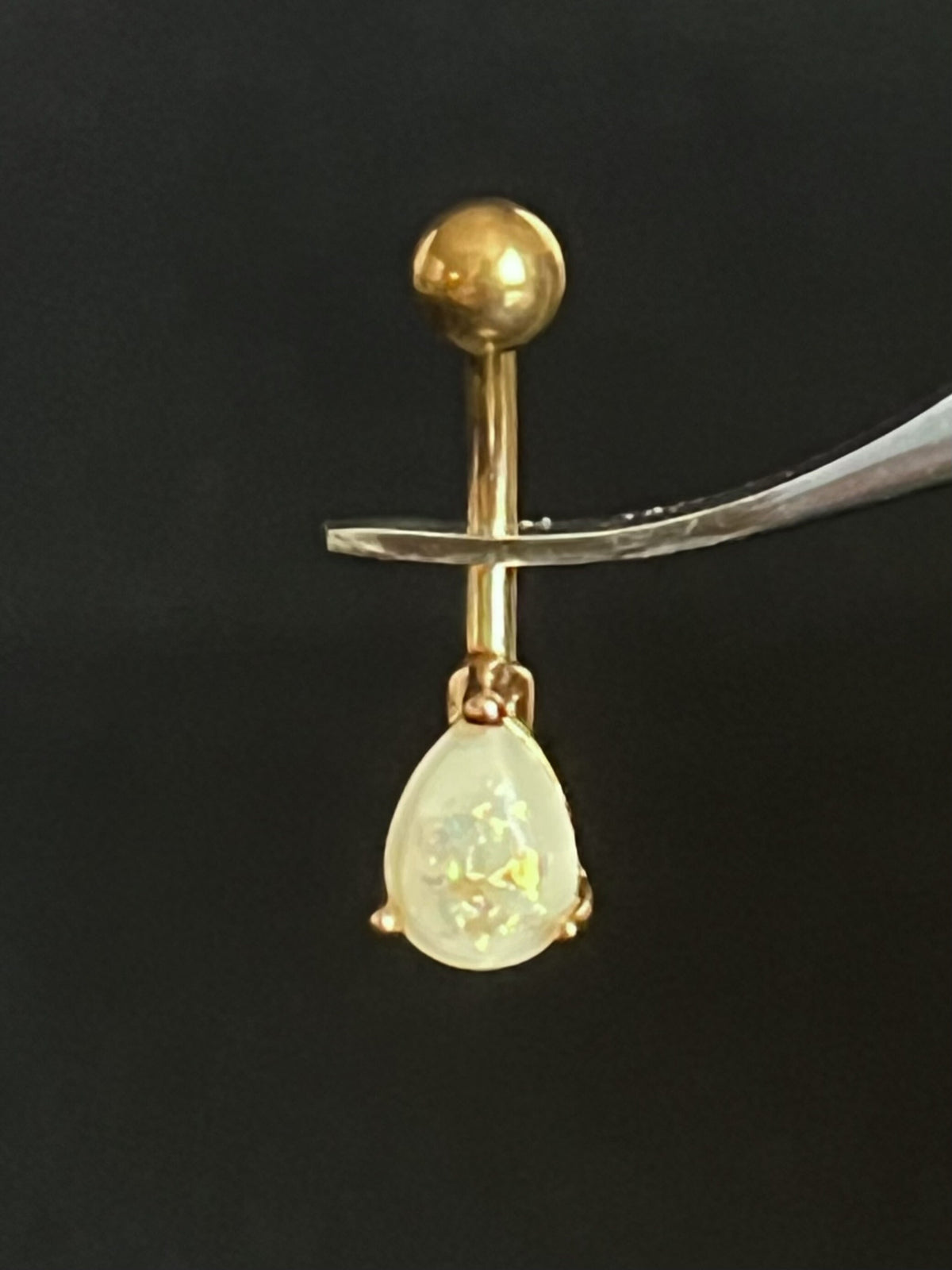 1 Piece Solitaire Tear Drop Opal Glitter Gem Navel/Naval Belly Ring - 14g -Available in Gold or Rose Gold in Blue, Pink, White & Dark Green!
