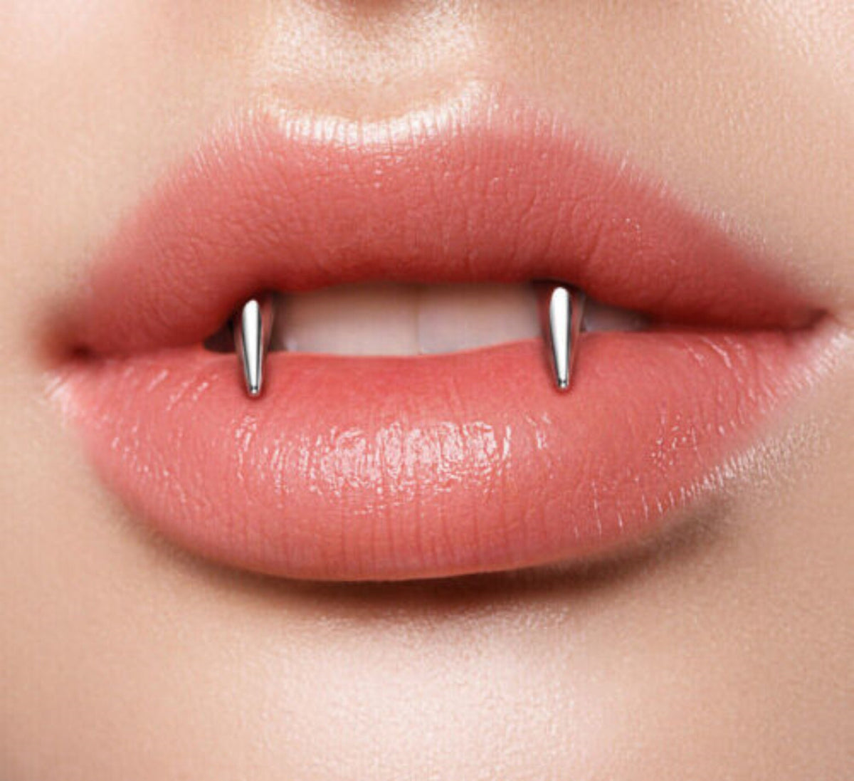 PAIR of Unique Smiley Piercing Fangs 316L Surgical Steel Spiked Circular Barbell Horseshoe Ring - Gauge 16g - Silver and Gold Available!