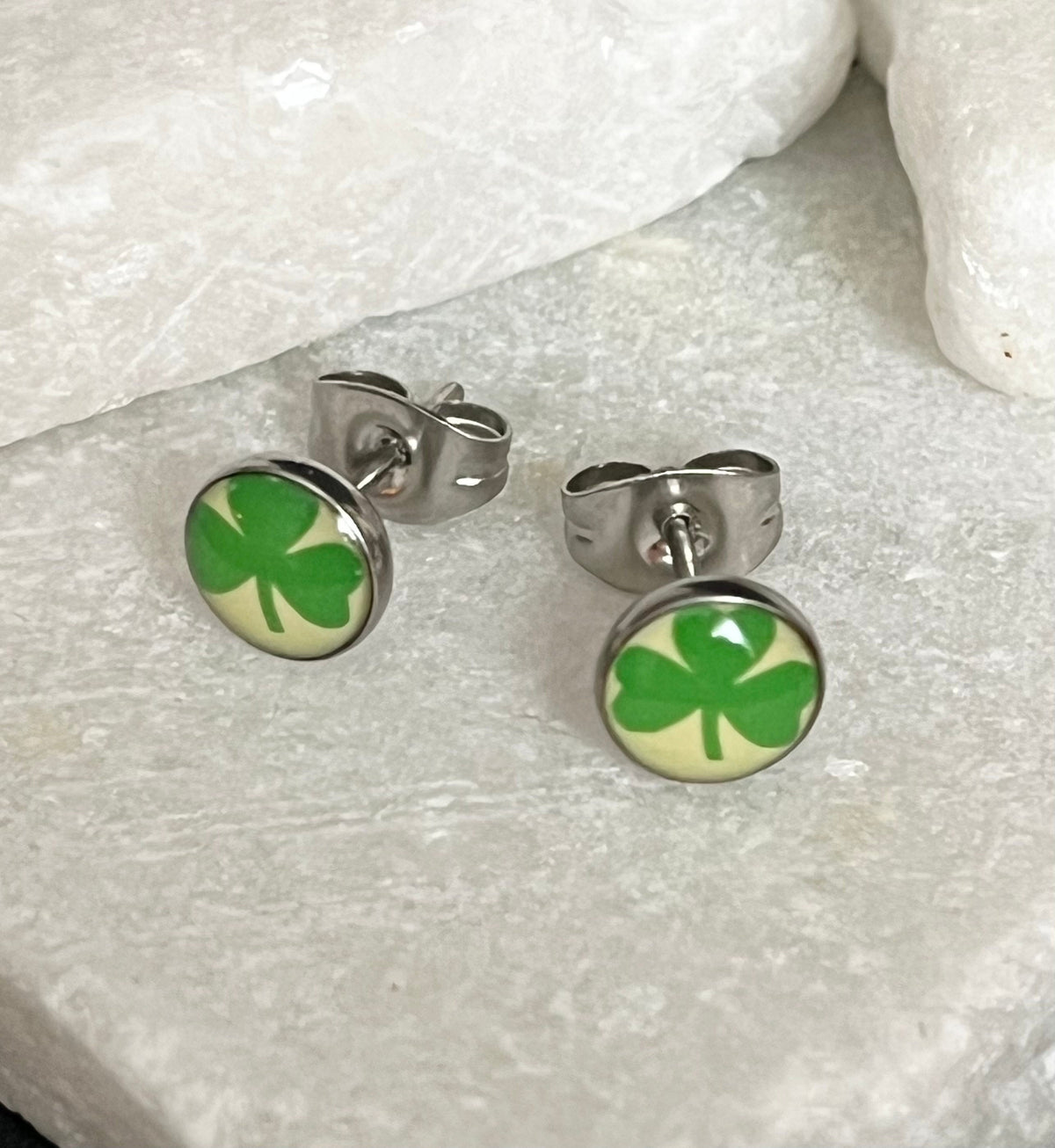 PAIR of Unique Green Shamrock/ Clover 316L Surigical Steel Earrings with Butterfly Back - Saint Patricks - St Patty's Day - 20g Available!