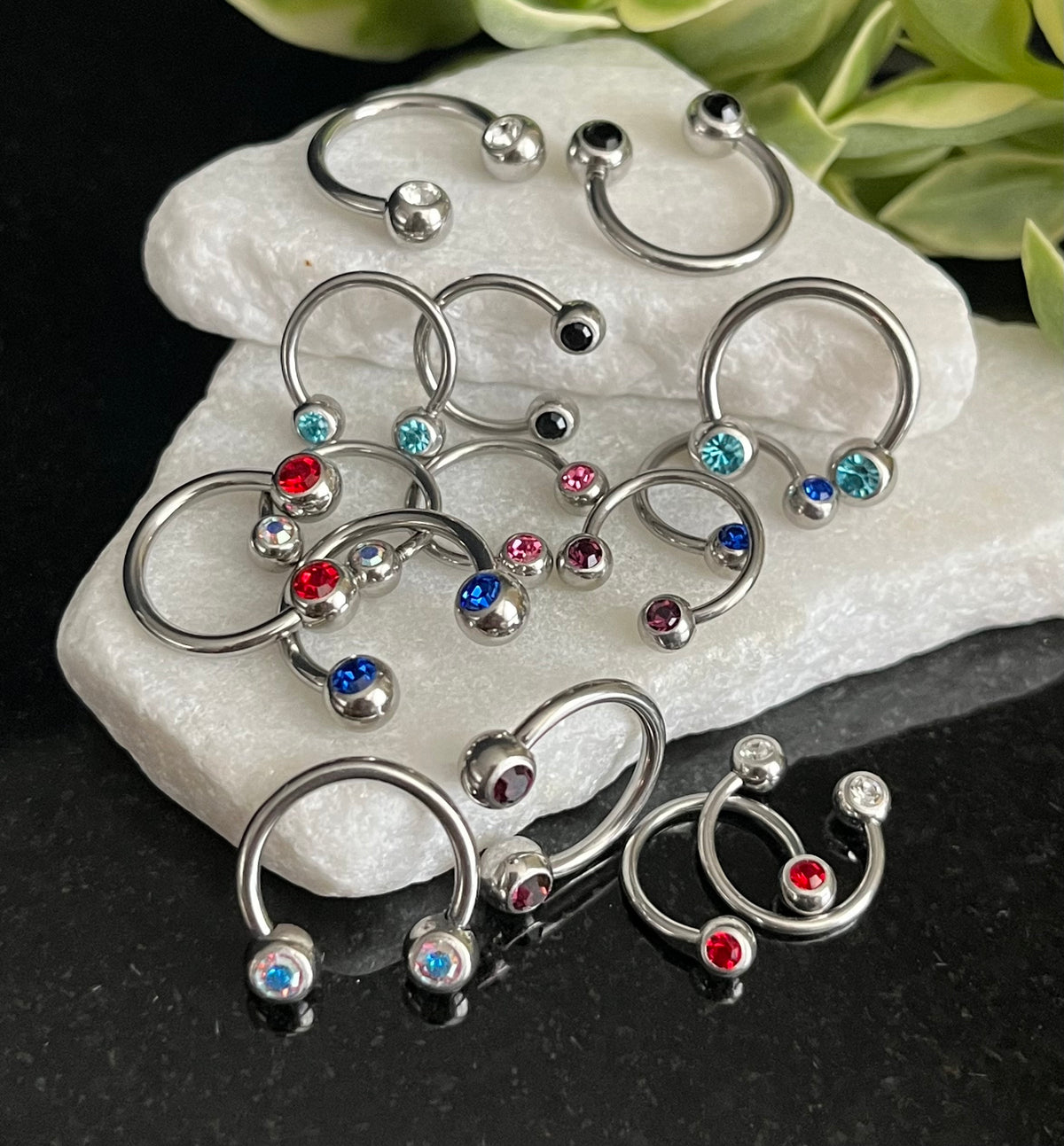 1 Piece Stunning Front Facing CZ Gems 316L Surgical Steel Circular Horseshoe Septum Ring - 16g or 14g - Available in a Variety of Colors!