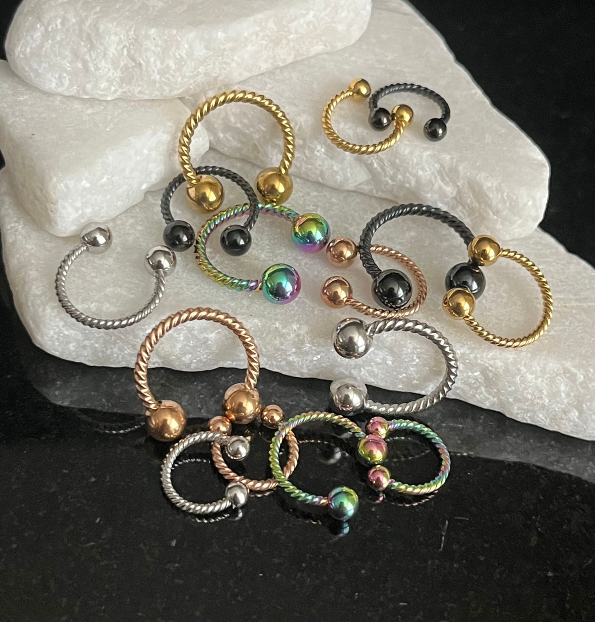 1 Piece Twisted Rope Style 316L Surgical Steel Circular Horseshoe Septum Ring - 16g/8mm, 10mm -14g/12mm - Available in a Variety of Colors!