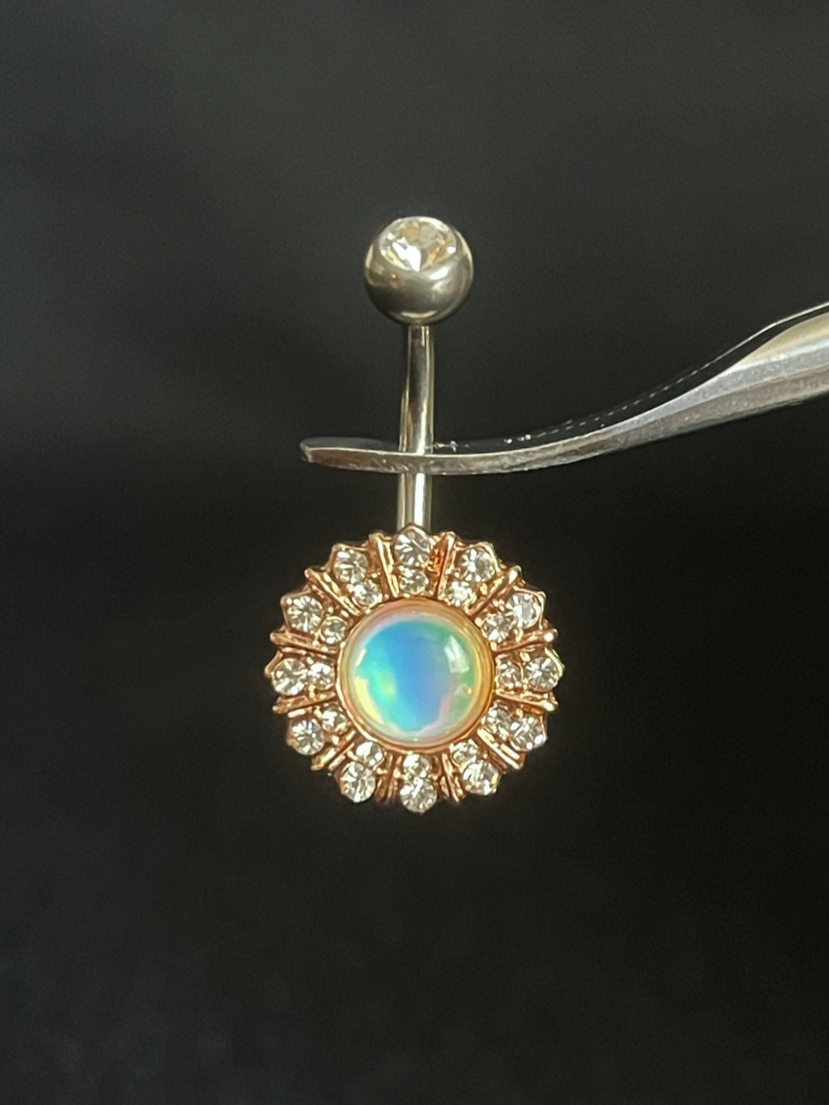 1 Piece Beautiful Gem Paved White Revo Reflecting Stone Navel / Naval Belly Ring - 14g - 10mm - Available in Gold, Rose Gold and Silver!