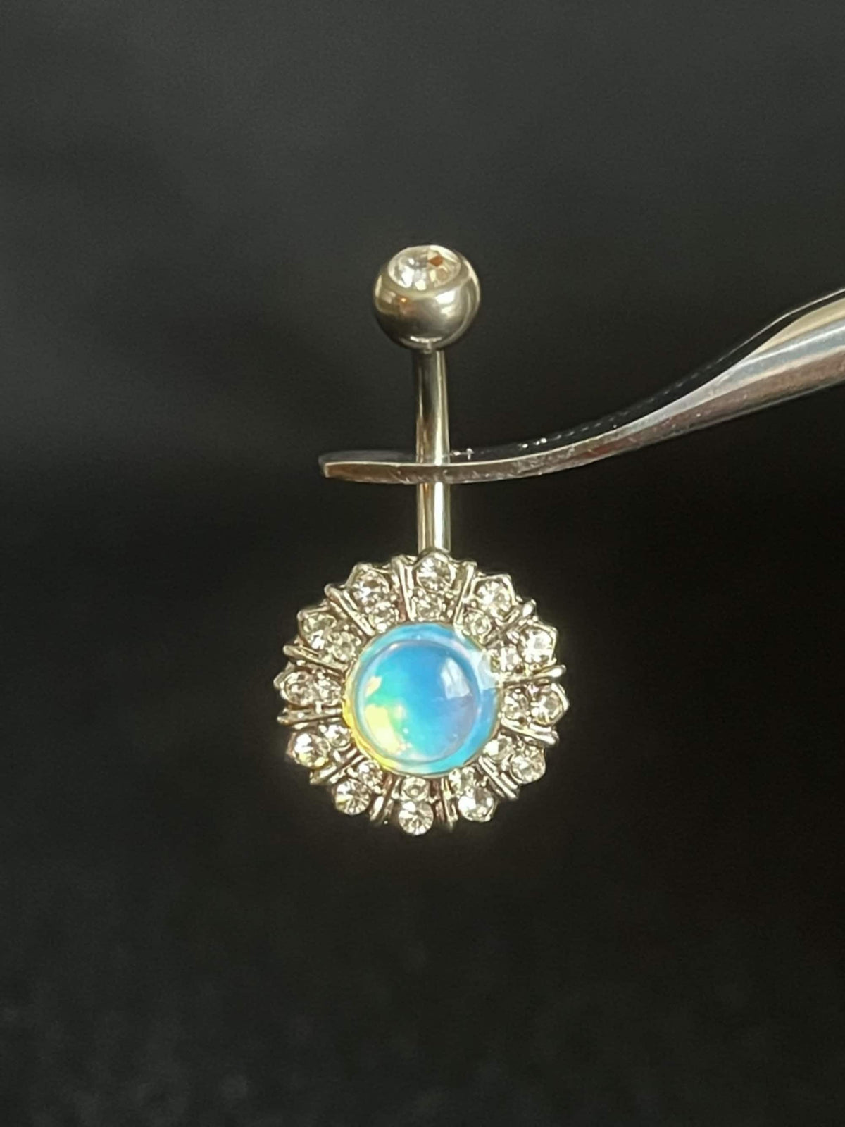 1 Piece Beautiful Gem Paved White Revo Reflecting Stone Navel / Naval Belly Ring - 14g - 10mm - Available in Gold, Rose Gold and Silver!