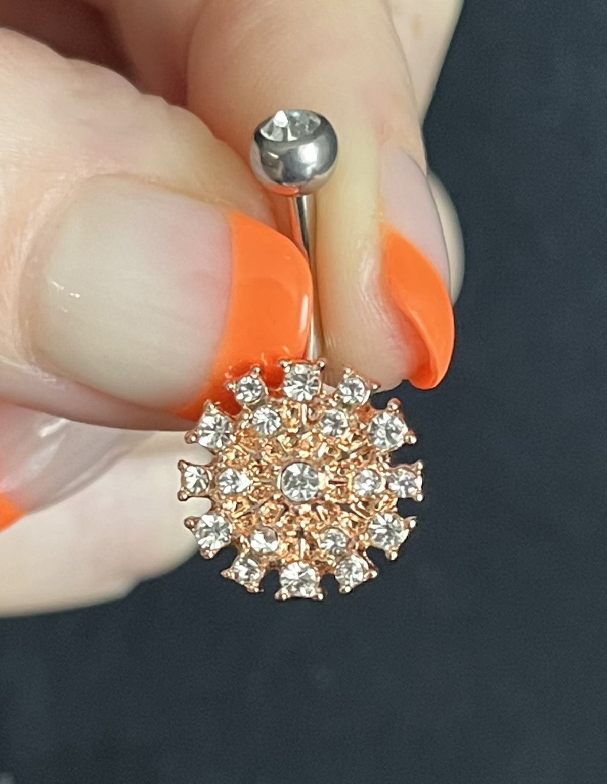 1 Piece Unique CZ Gem Paved Round Shield 316L Surgical Steel Navel / Naval Belly Ring - 14g - 10mm -Available in Gold, Rose Gold and Silver!