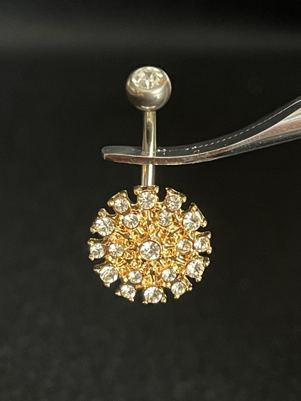 1 Piece Unique CZ Gem Paved Round Shield 316L Surgical Steel Navel / Naval Belly Ring - 14g - 10mm -Available in Gold, Rose Gold and Silver!
