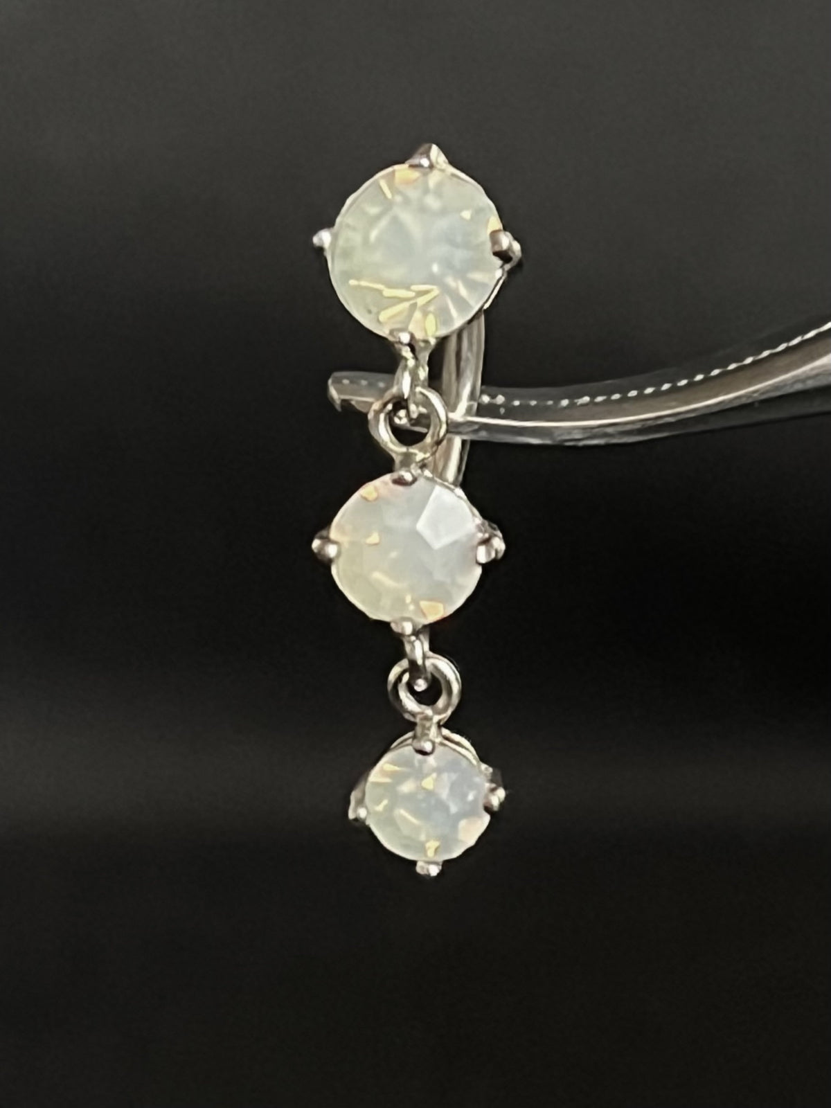 1 Piece Brilliant Triple Opalite Gems Top Drop Dangle Reverse Navel/Naval Belly Ring- 14g - 10mm - Silver, Gold & Rose Gold Available!
