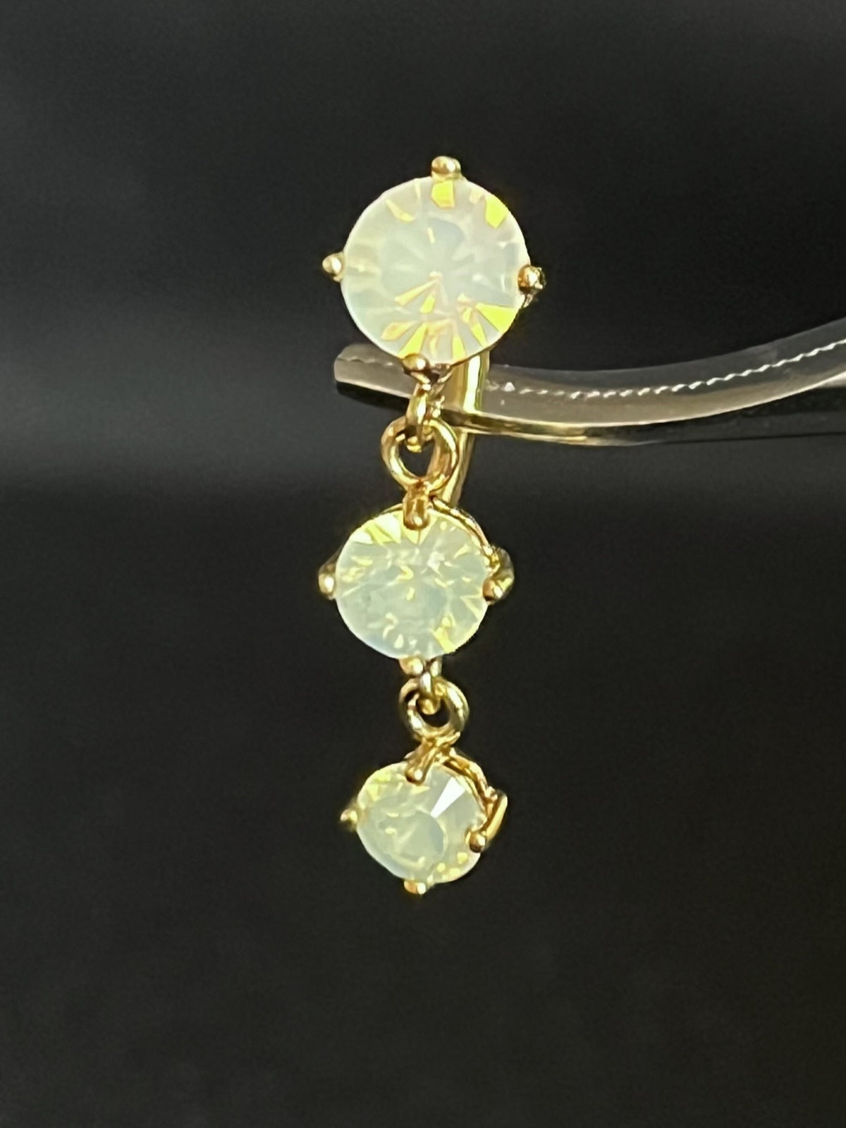 1 Piece Brilliant Triple Opalite Gems Top Drop Dangle Reverse Navel/Naval Belly Ring- 14g - 10mm - Silver, Gold & Rose Gold Available!