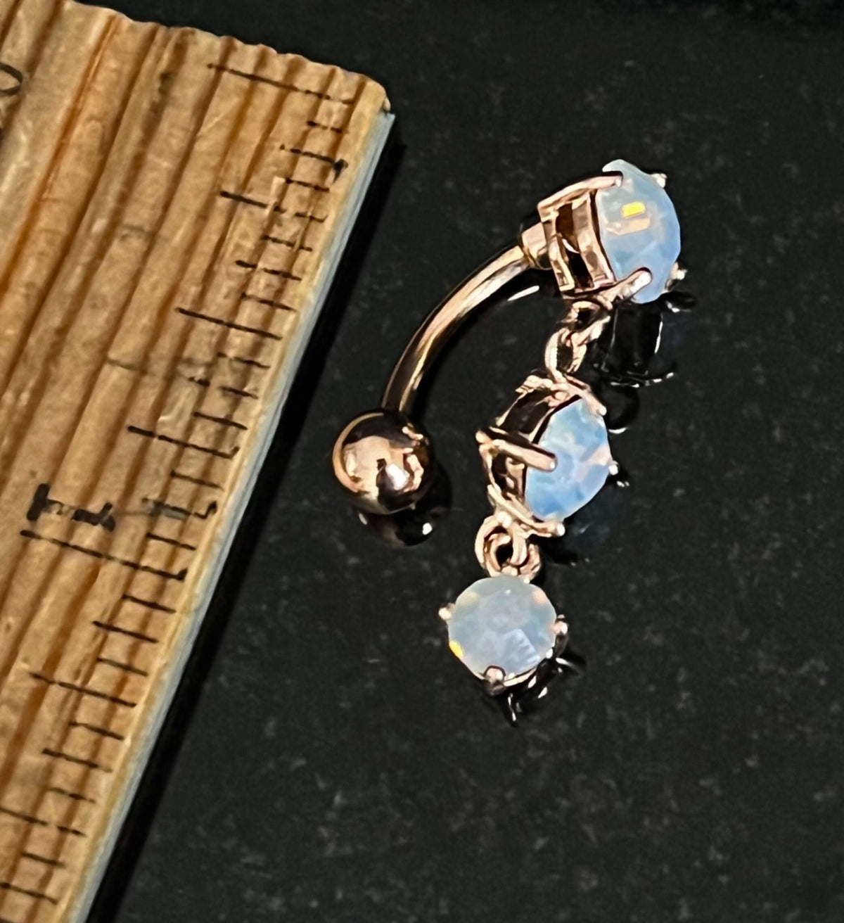 1 Piece Brilliant Triple Opalite Gems Top Drop Dangle Reverse Navel/Naval Belly Ring- 14g - 10mm - Silver, Gold & Rose Gold Available!
