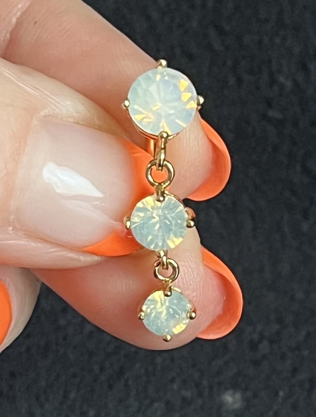 1 Piece Brilliant Triple Opalite Gems Top Drop Dangle Reverse Navel/Naval Belly Ring- 14g - 10mm - Silver, Gold & Rose Gold Available!