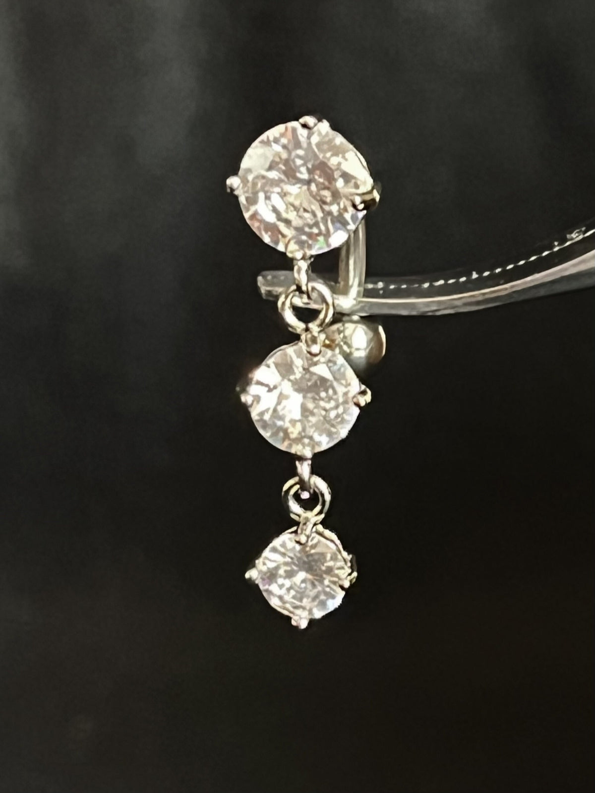 1 Piece Dazzling Triple Round CZ Gems Top Drop Dangle Reverse Navel/Naval Belly Ring- 14g - 10mm - Silver, Gold & Rose Gold Available!