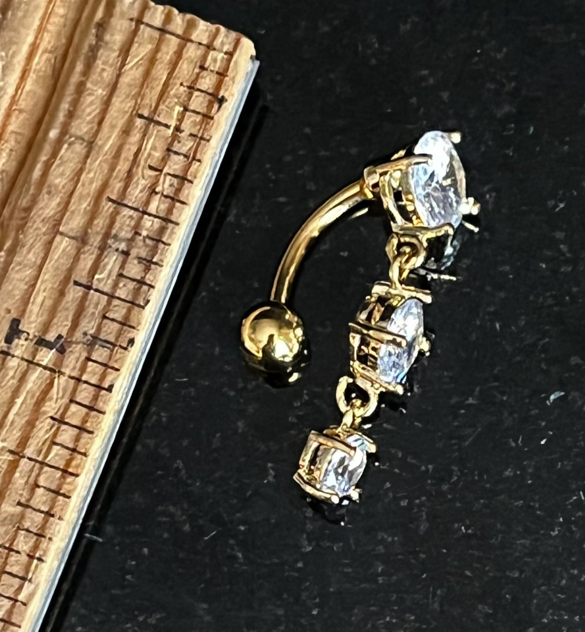 1 Piece Dazzling Triple Round CZ Gems Top Drop Dangle Reverse Navel/Naval Belly Ring- 14g - 10mm - Silver, Gold & Rose Gold Available!