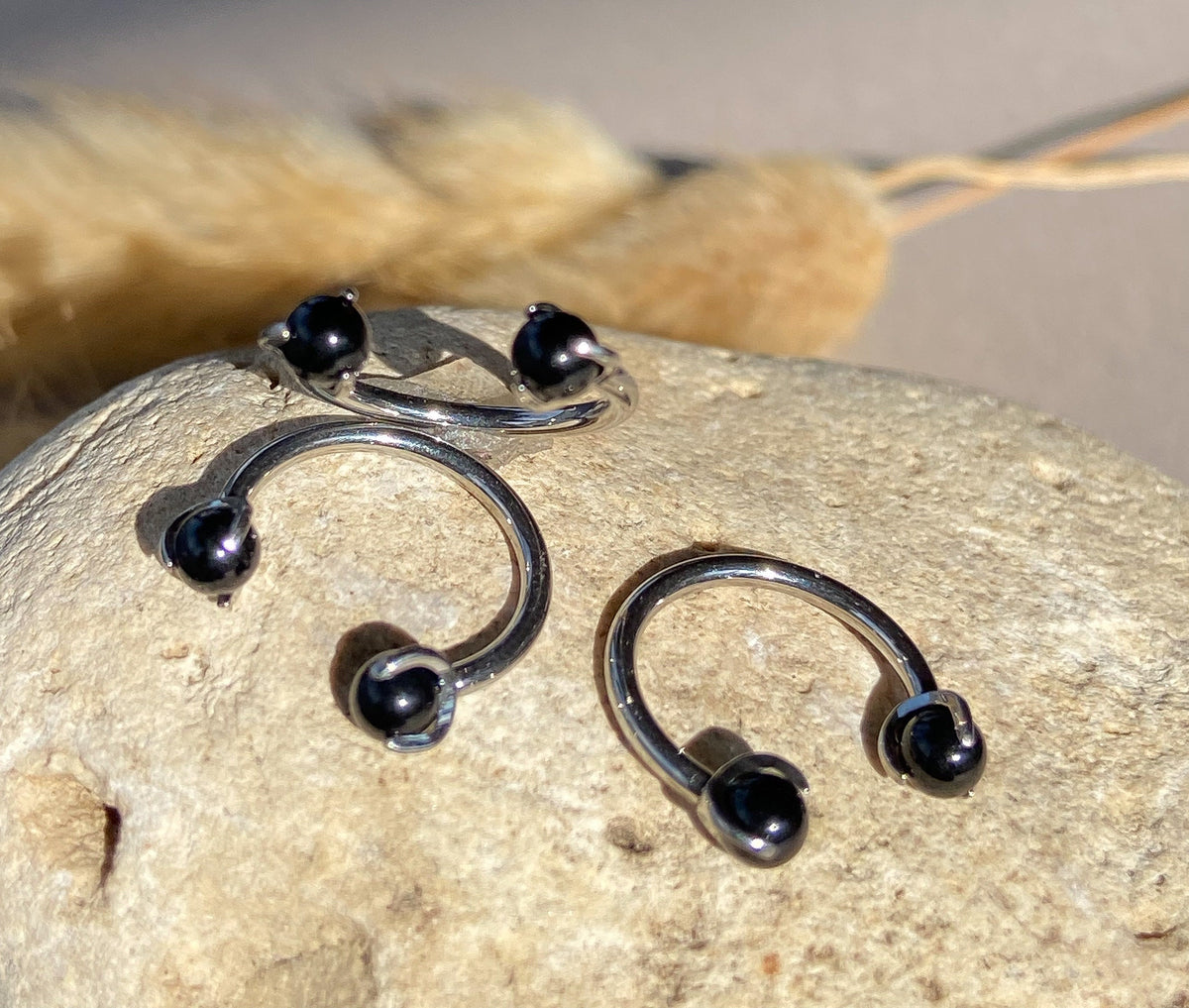 1 Piece Solid Titanium Stone Septum Ring -in Amethyst, Black Onyx, Green Aventurine, Obsidian, Opalite, Pink Opalite, Tiger Eye & Turquoise!