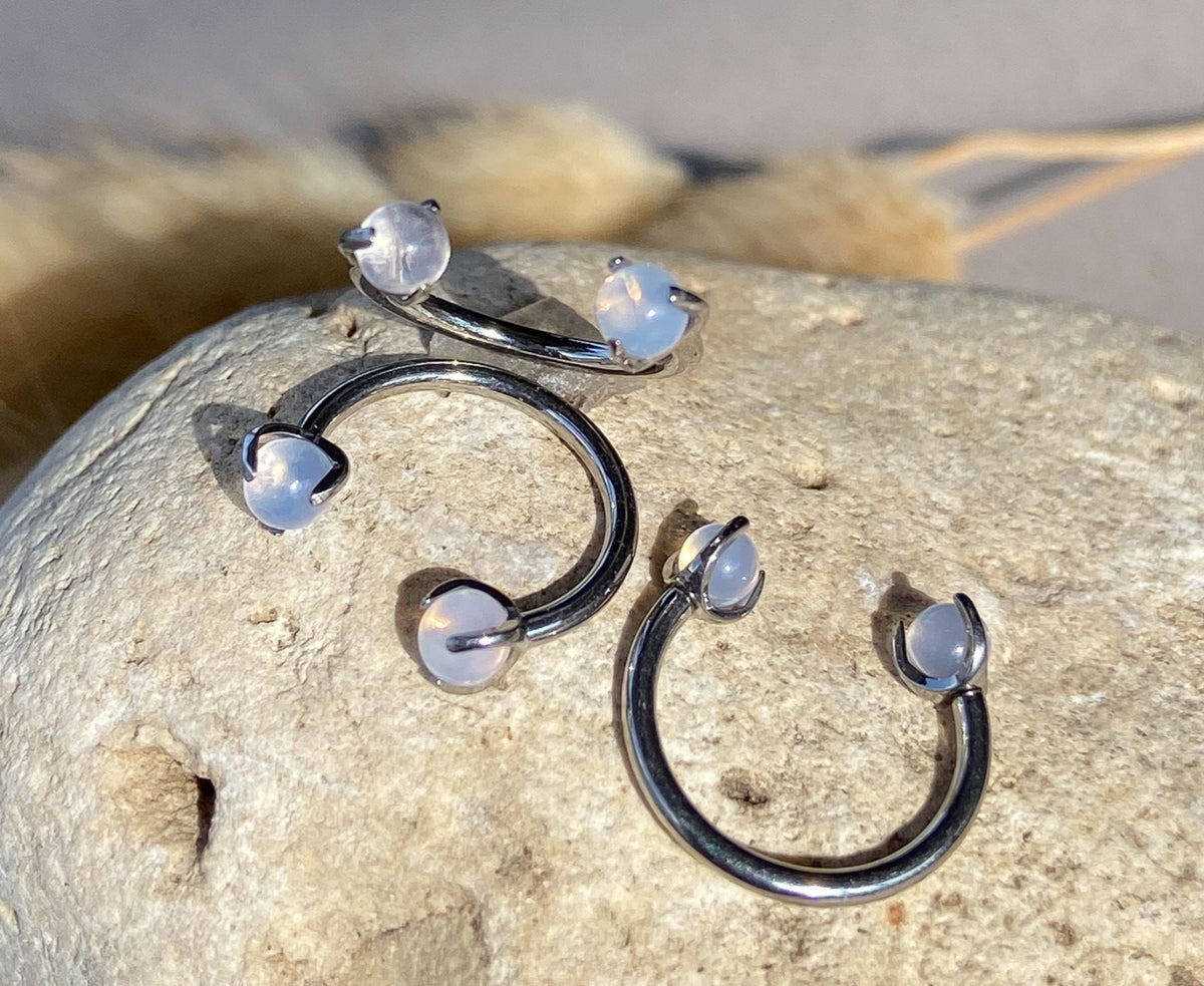 1 Piece Solid Titanium Stone Septum Ring -in Amethyst, Black Onyx, Green Aventurine, Obsidian, Opalite, Pink Opalite, Tiger Eye & Turquoise!