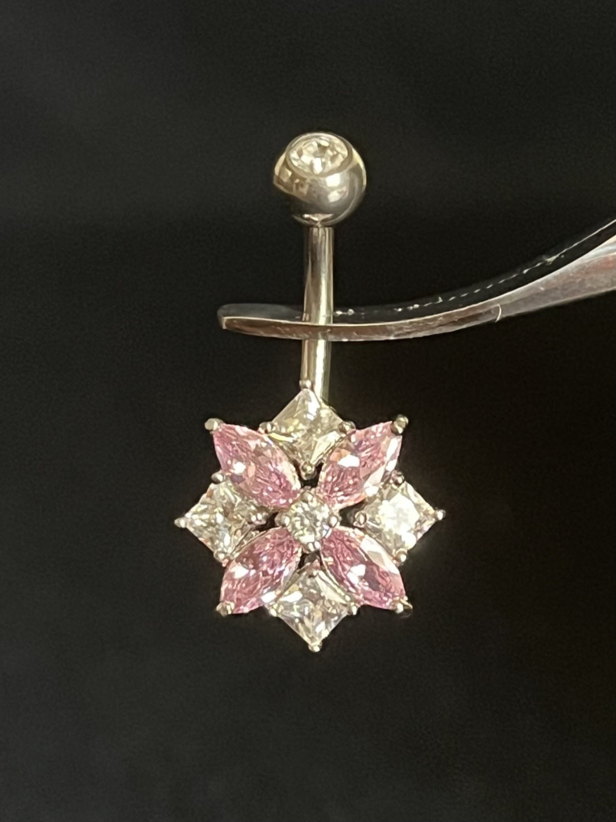 1 Piece Stunning Marquise & Square CZ Cluster Gem Flower Navel / Naval Belly Ring - 14g - 10mm - Available in Blue, Clear and Pink!