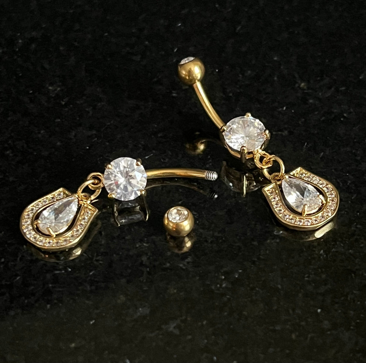 1 Piece Stunning CZ Gem Paved Horse Shoe W/ Teardrop Gem 316L Surgical Steel Navel / Naval Belly Ring!