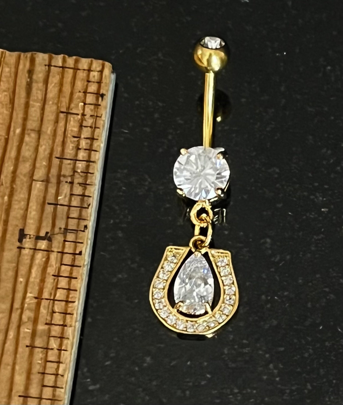 1 Piece Stunning CZ Gem Paved Horse Shoe W/ Teardrop Gem 316L Surgical Steel Navel / Naval Belly Ring!