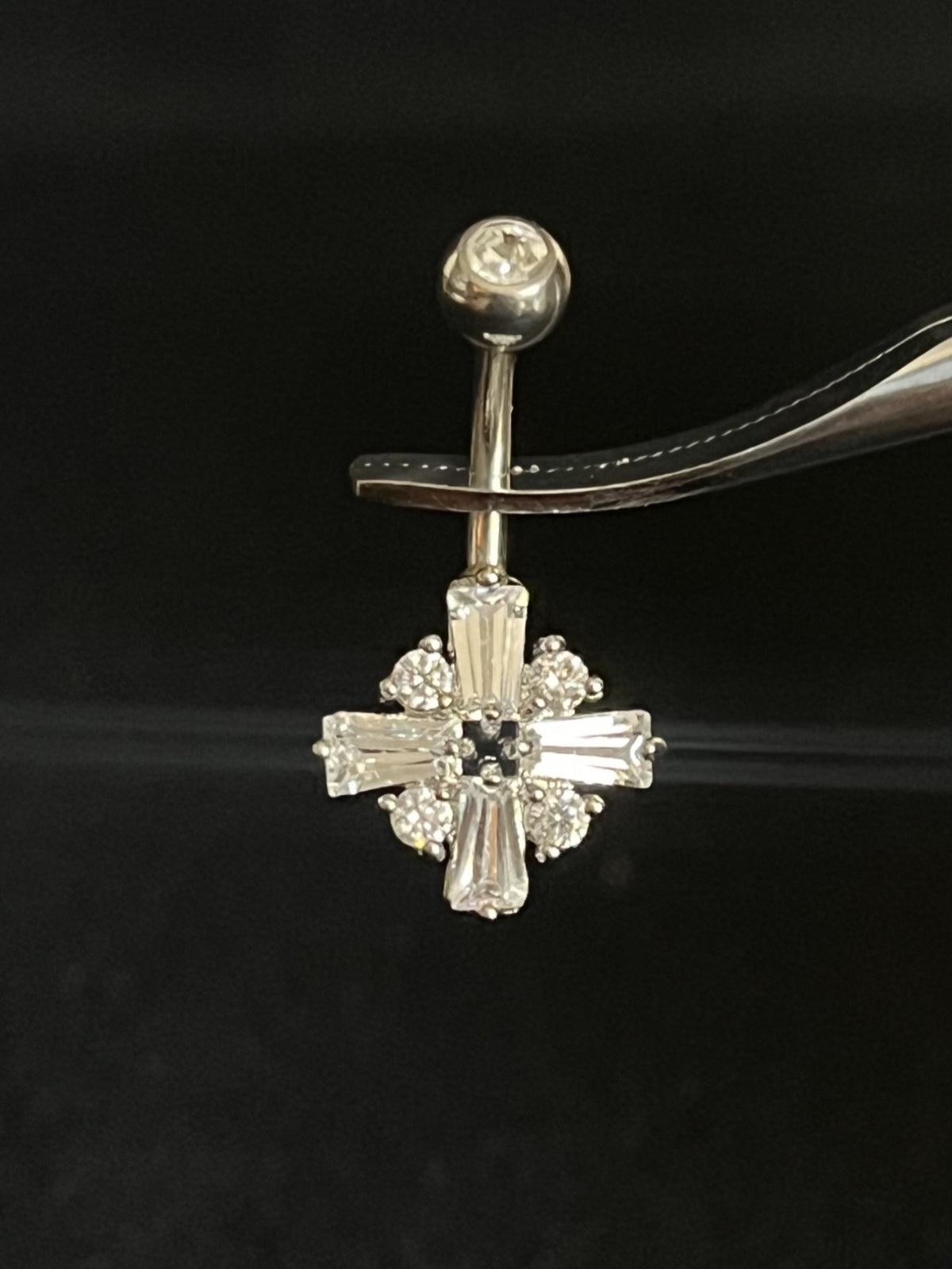 1 Piece Princess Cut CZ Gem Cross Surgical Steel Navel / Naval Belly Ring - 14g - 10mm- Gold, Steel and Rose Gold Available!