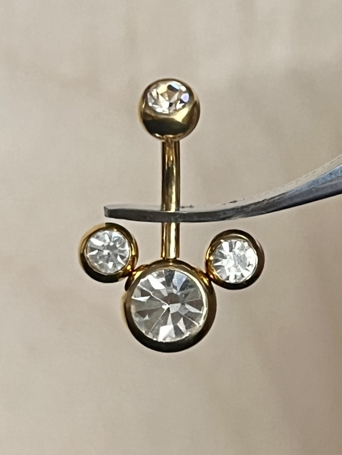 1 Piece Cute Mouse Triple CZ Gem Ion Plated 316 Surgical Steel Navel/Naval Belly Ring - 14g - Available in A Variety of Colors!
