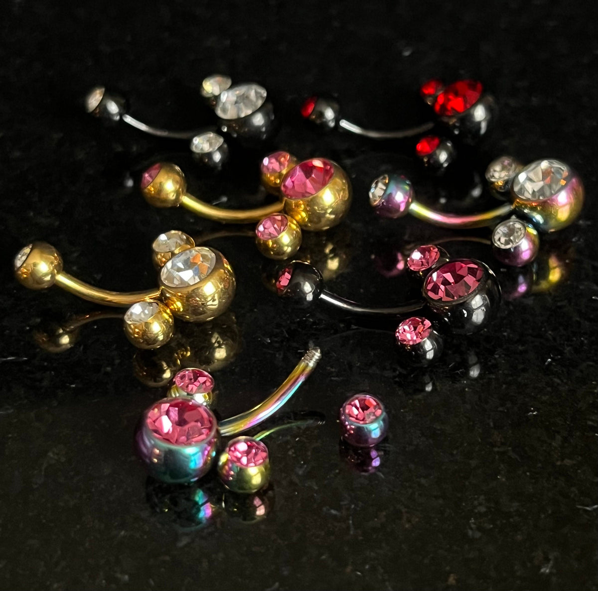 1 Piece Cute Mouse Triple CZ Gem Ion Plated 316 Surgical Steel Navel/Naval Belly Ring - 14g - Available in A Variety of Colors!