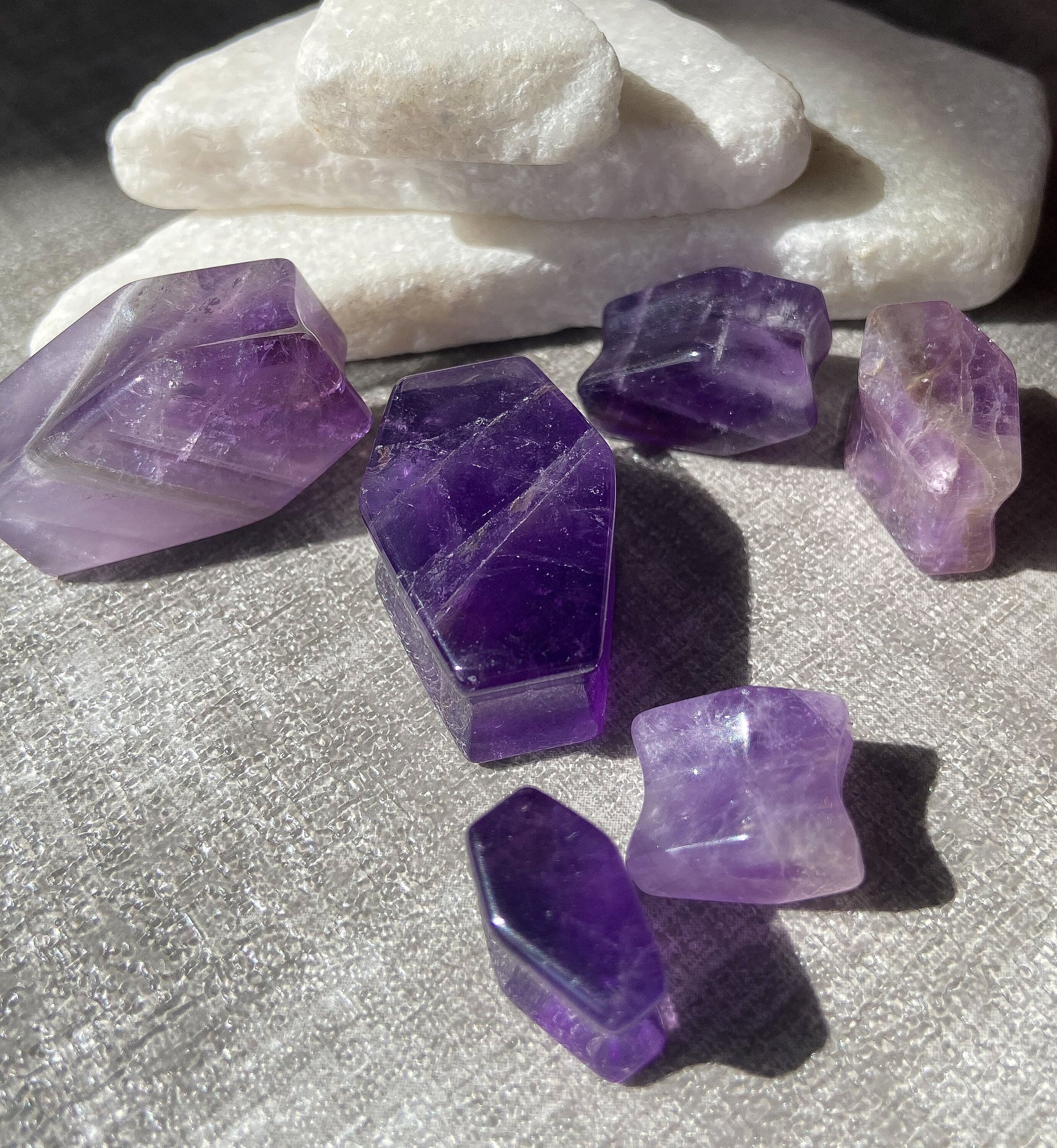 PAIR of Beautiful Amethyst Organic Stone Double Flare Coffin Double Flare Plugs - Gauges 2g (6mm) to 1" (25mm) Available!