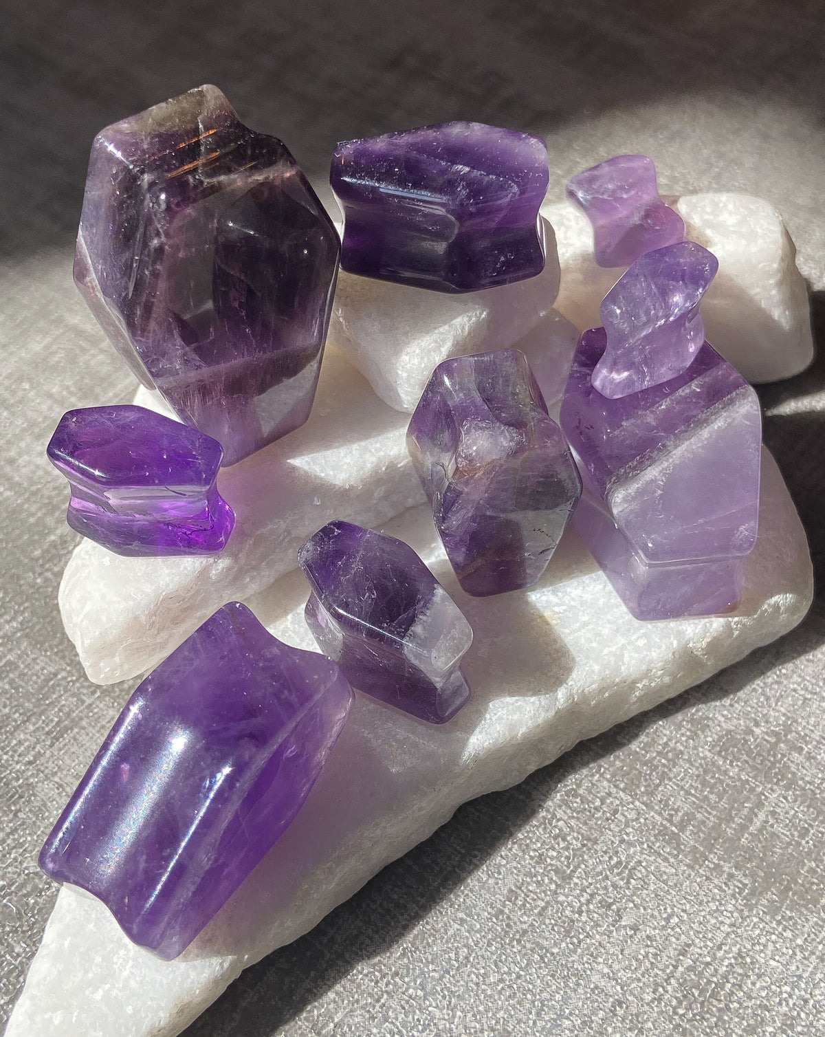 PAIR of Beautiful Amethyst Organic Stone Double Flare Coffin Double Flare Plugs - Gauges 2g (6mm) to 1" (25mm) Available!