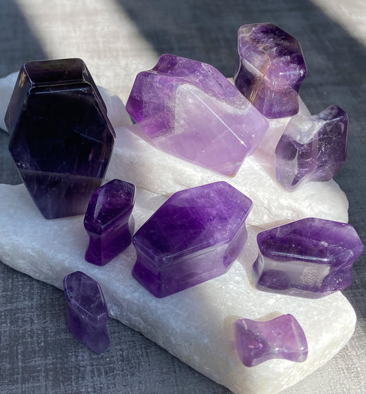 PAIR of Beautiful Amethyst Organic Stone Double Flare Coffin Double Flare Plugs - Gauges 2g (6mm) to 1" (25mm) Available!