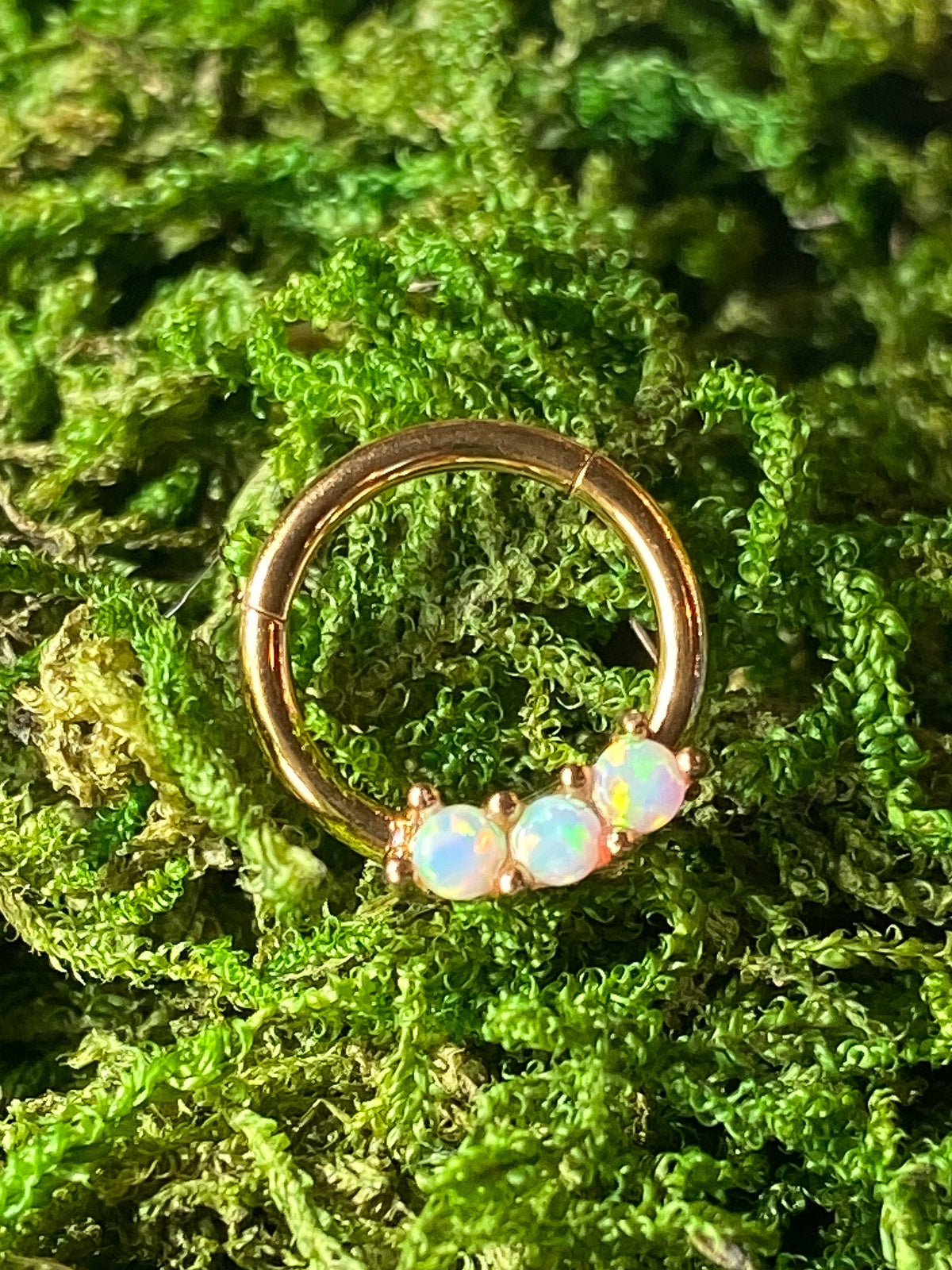 1 Piece Beautiful Three Opals 316L Surgical Steel Hinged Segment Ring - Back, Blue Gold, Purple, Rainbow, Rose Gold and White Available!