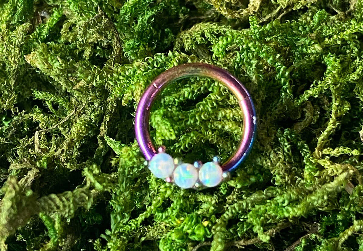 1 Piece Beautiful Three Opals 316L Surgical Steel Hinged Segment Ring - Back, Blue Gold, Purple, Rainbow, Rose Gold and White Available!