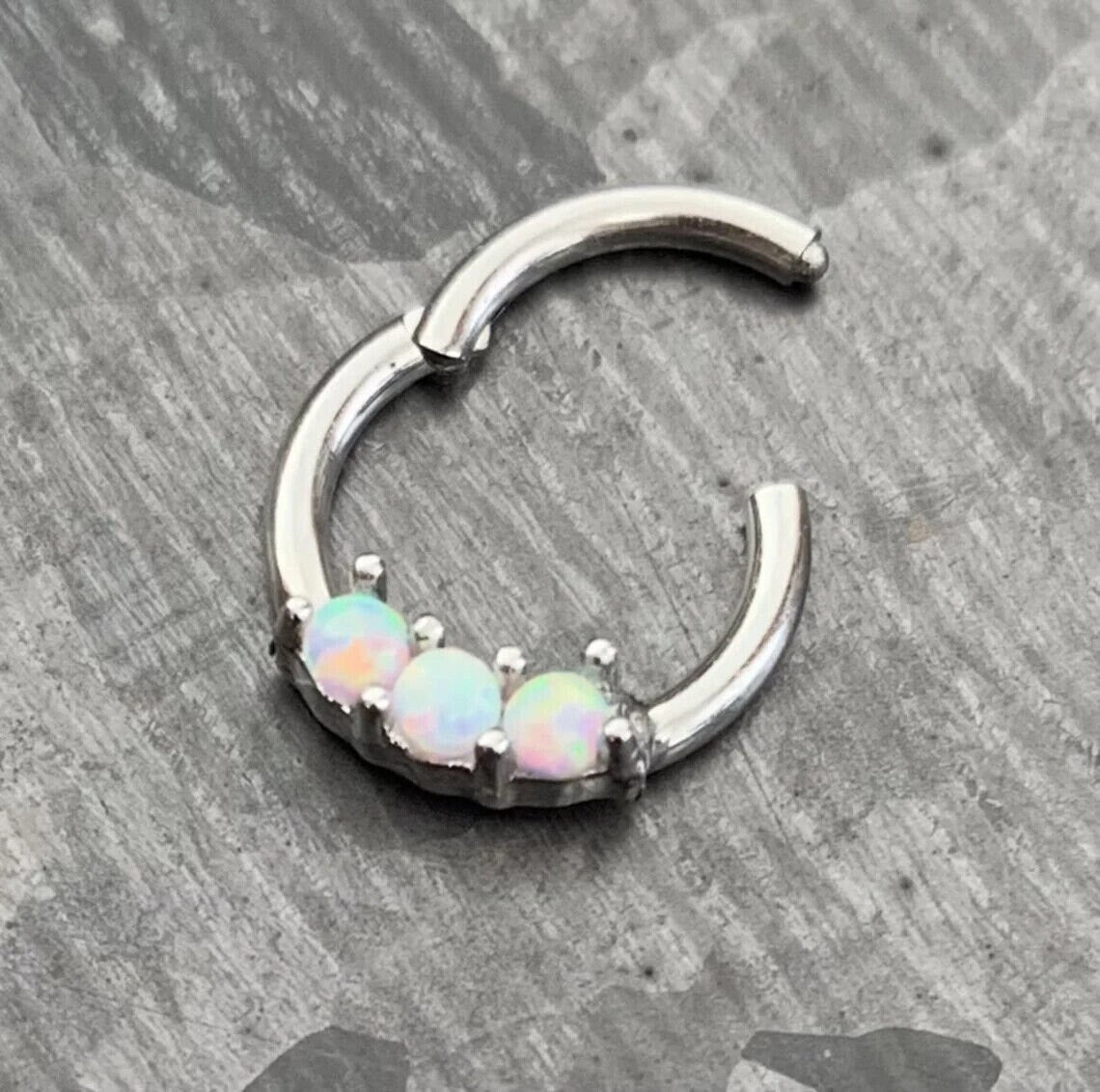 1 Piece Beautiful Three Opals 316L Surgical Steel Hinged Segment Ring - Back, Blue Gold, Purple, Rainbow, Rose Gold and White Available!