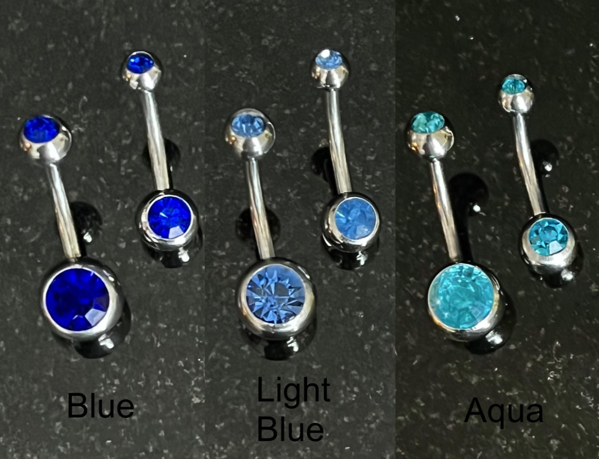 1 Piece Brilliant Double CZ Gem Ball 316L Surgical Steel Navel/Naval Belly Ring - 14g - Available in A Variety of Colors!