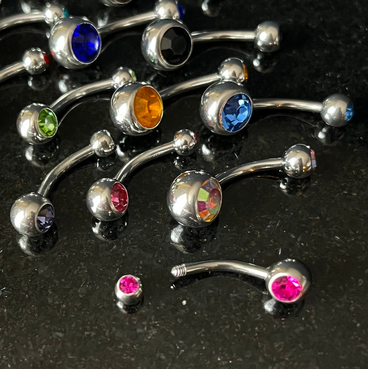 1 Piece Brilliant Double CZ Gem Ball 316L Surgical Steel Navel/Naval Belly Ring - 14g - Available in A Variety of Colors!