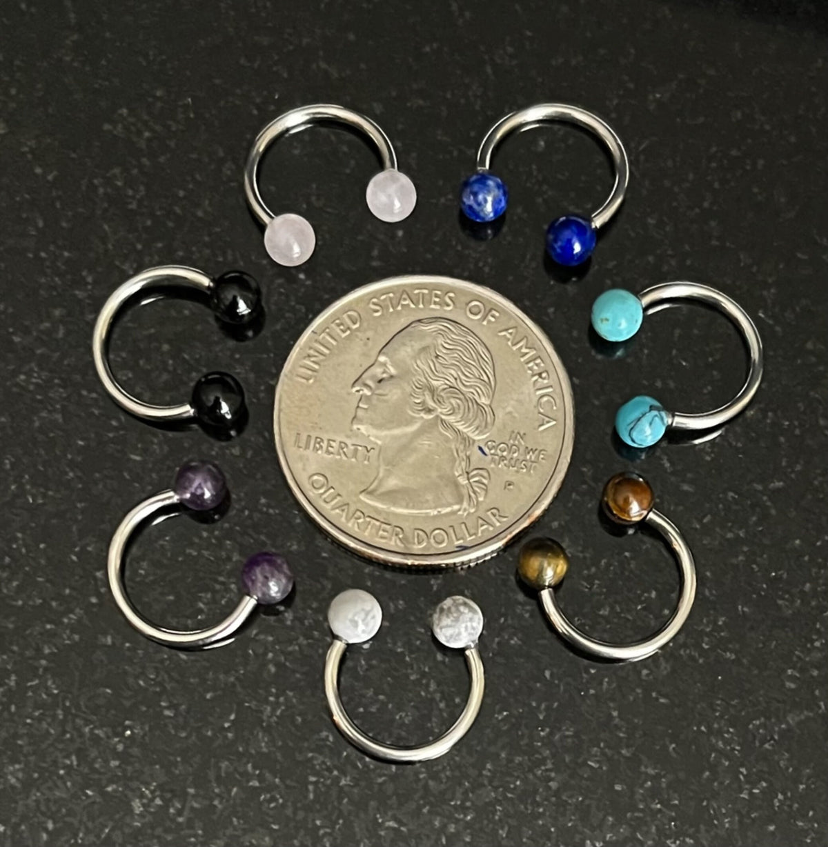 1 Piece of Stunning Semi Precious Stone Circular Internally Threaded Barbell Septum Ring - 16g - 8mm - You Choose Your Listed Stone!