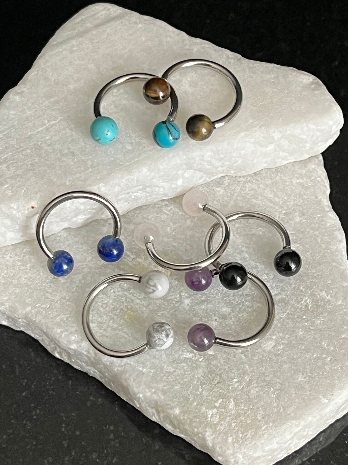 1 Piece of Stunning Semi Precious Stone Circular Internally Threaded Barbell Septum Ring - 16g - 8mm - You Choose Your Listed Stone!