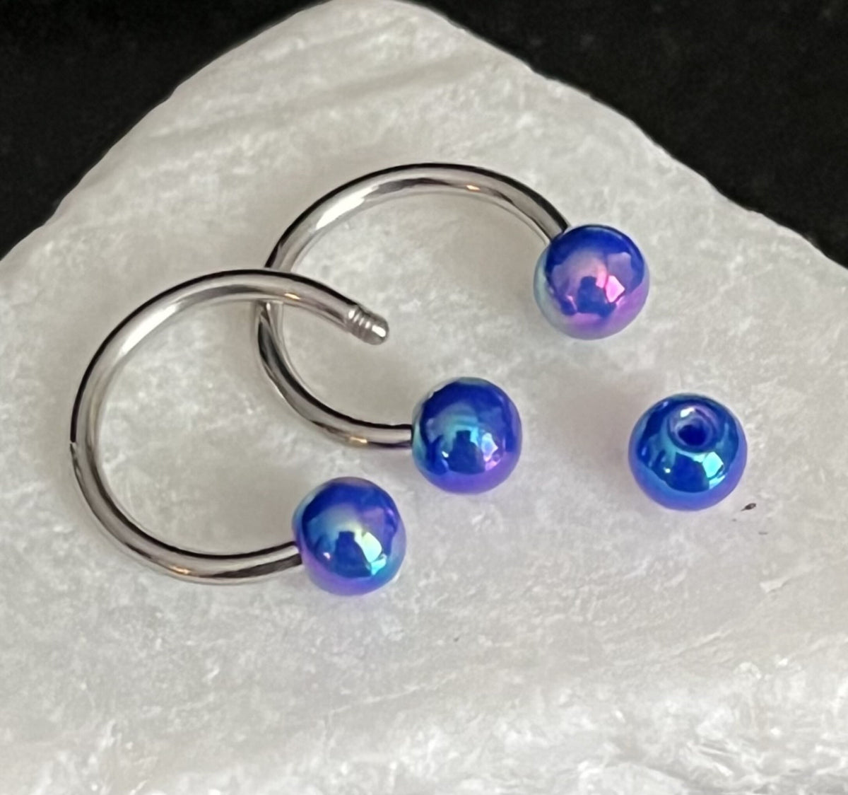 PAIR of Stunning Aurora Borealis Coated Circular Barbell Horseshoe Septum Ring - 16g - 8mm - A Variety of Colors Available!