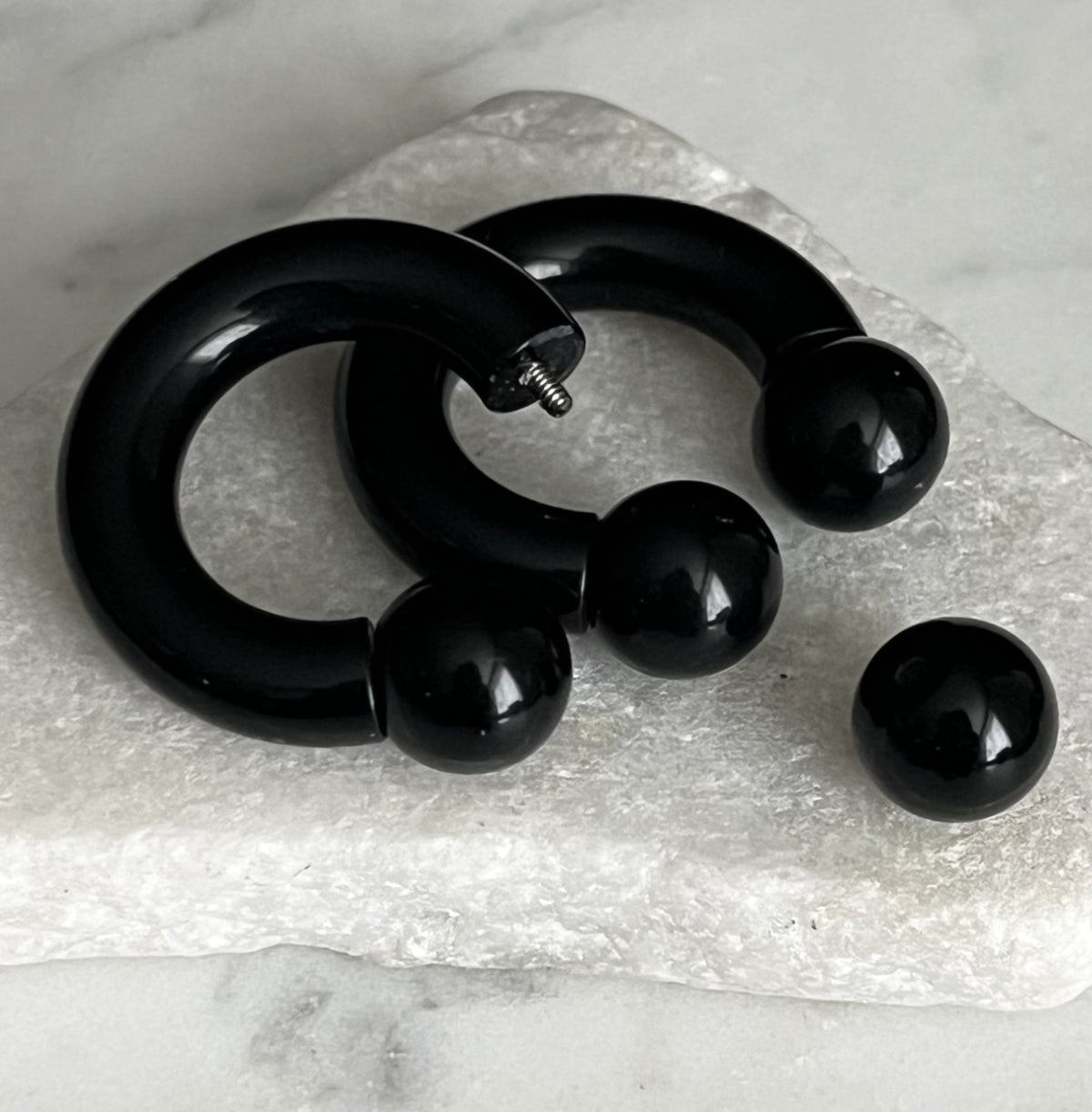 PAIR of Striking Lightweight Black Acrylic Circular Barbells/Rings - Available Gauges: 0g, 2g, 4g, 6g, 8g and 10g!