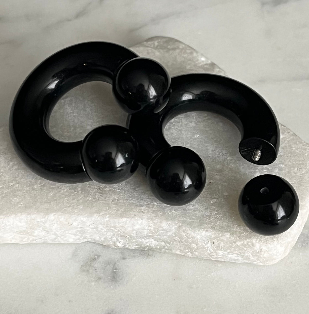 PAIR of Striking Lightweight Black Acrylic Circular Barbells/Rings - Available Gauges: 0g, 2g, 4g, 6g, 8g and 10g!