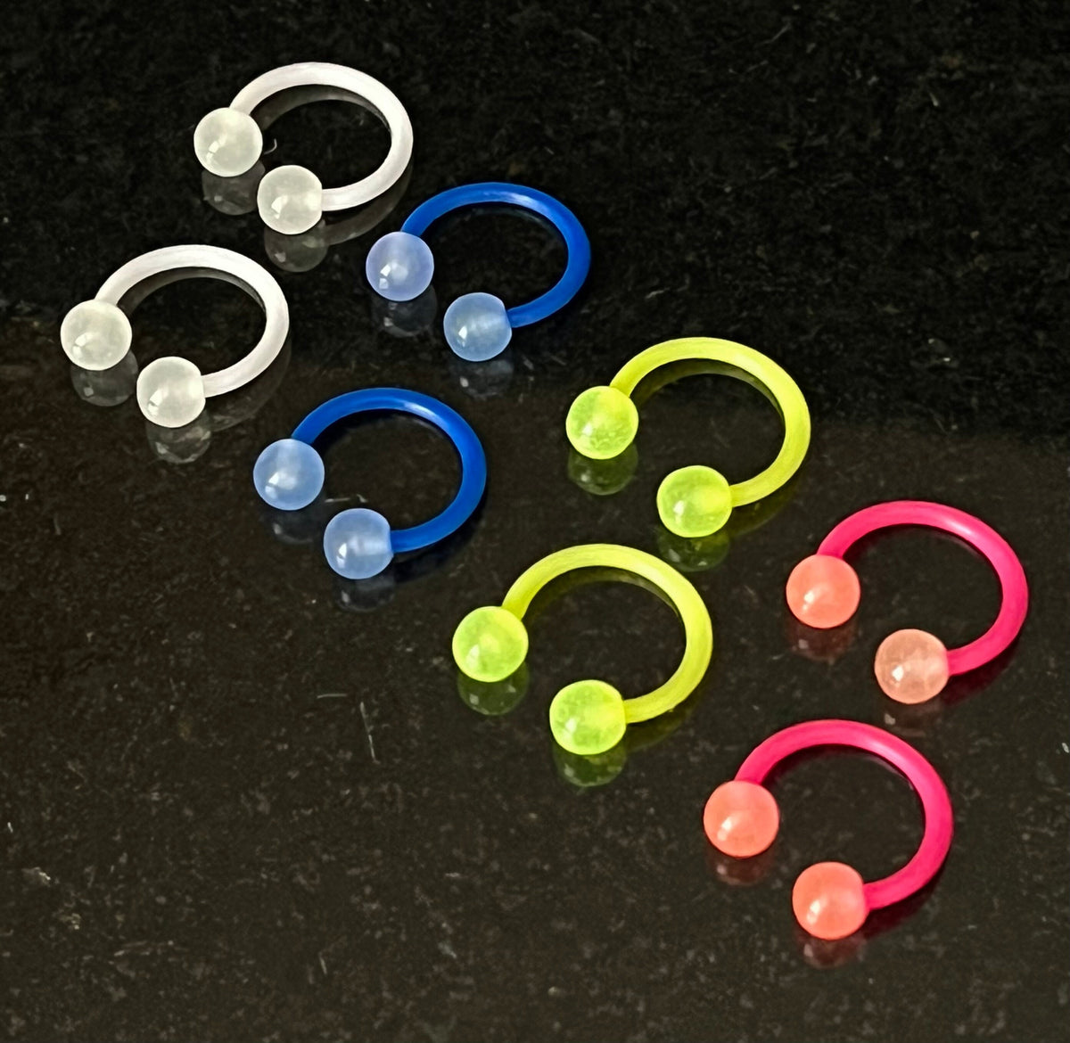 PAIR of Unique Glow in Dark Flexible Circular Barbells Septum Ring - 16g - Internal Diameter 10mm - White, Pink, Blue or Green Available!