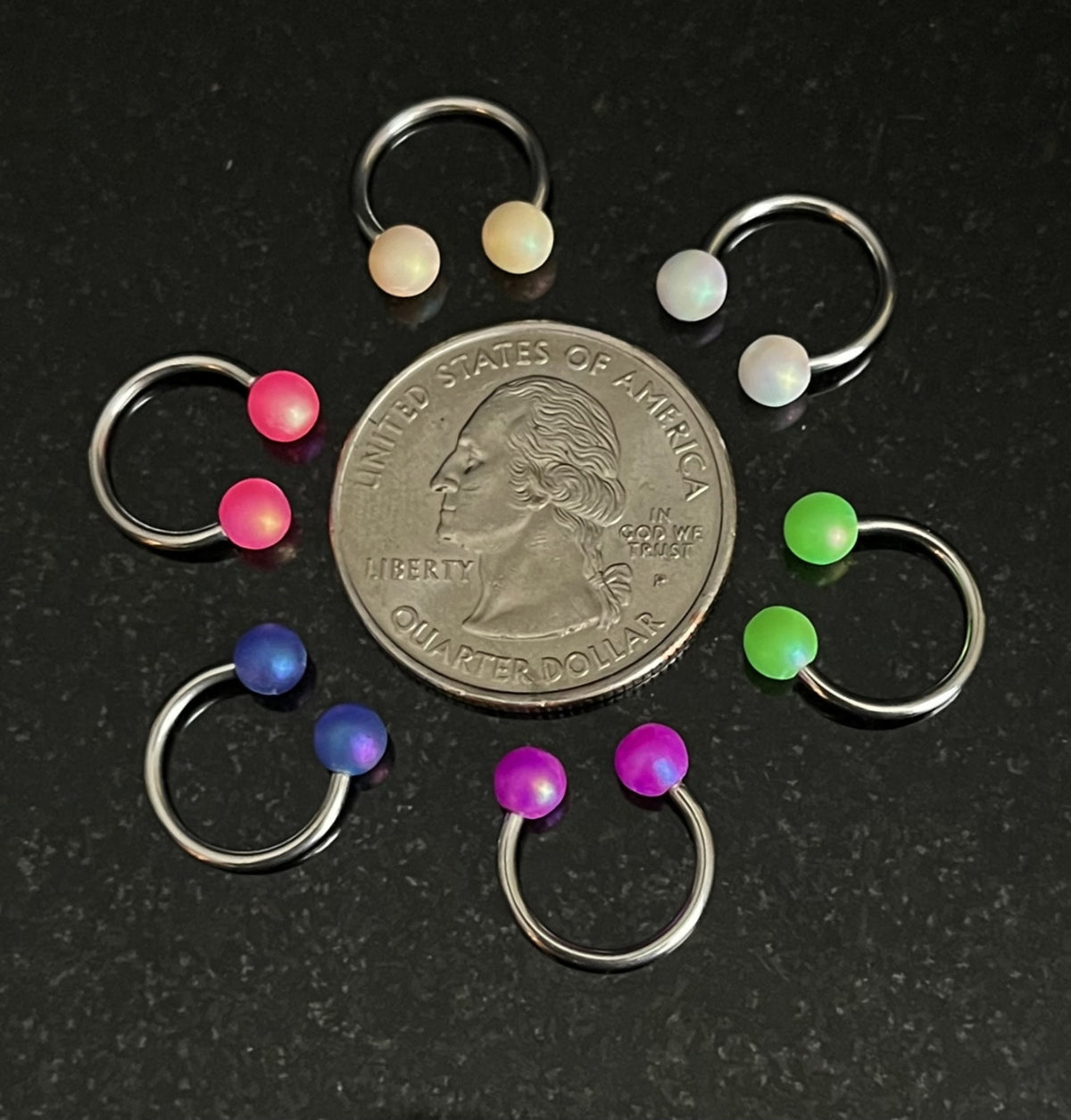 PAIR of Unique Pearl Coated Circular Barbell Horseshoe Septum Ring - 16g - 10mm - White, Pink, Green, Purple, Peach & Blue Available!