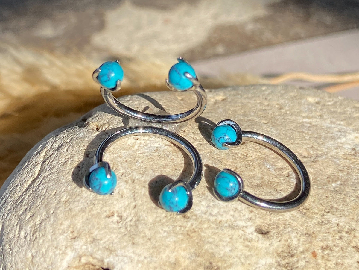 1 Piece Solid Titanium Stone Septum Ring -in Amethyst, Black Onyx, Green Aventurine, Obsidian, Opalite, Pink Opalite, Tiger Eye & Turquoise!