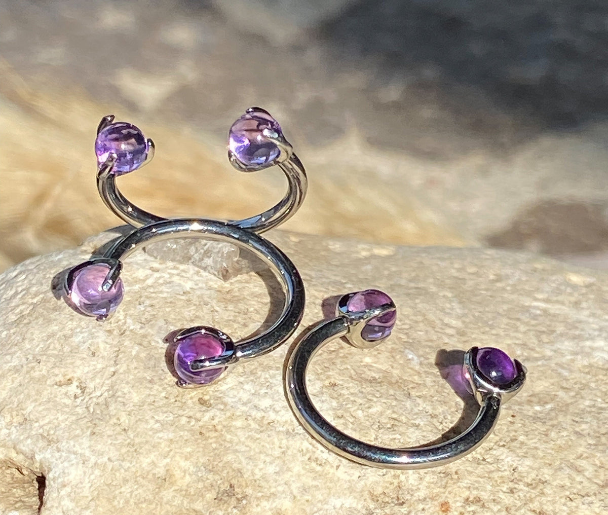 1 Piece Solid Titanium Stone Septum Ring -in Amethyst, Black Onyx, Green Aventurine, Obsidian, Opalite, Pink Opalite, Tiger Eye & Turquoise!