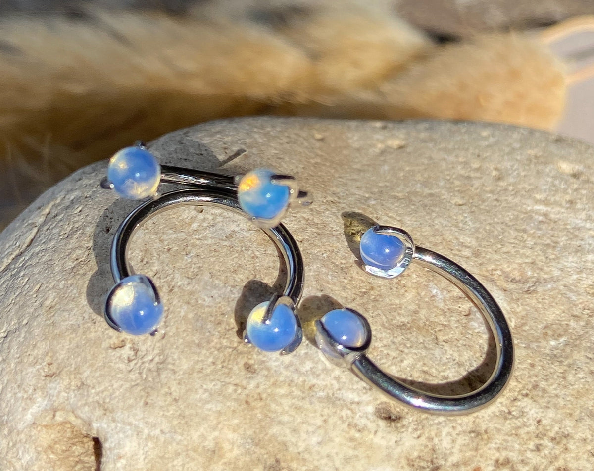 1 Piece Solid Titanium Stone Septum Ring -in Amethyst, Black Onyx, Green Aventurine, Obsidian, Opalite, Pink Opalite, Tiger Eye & Turquoise!
