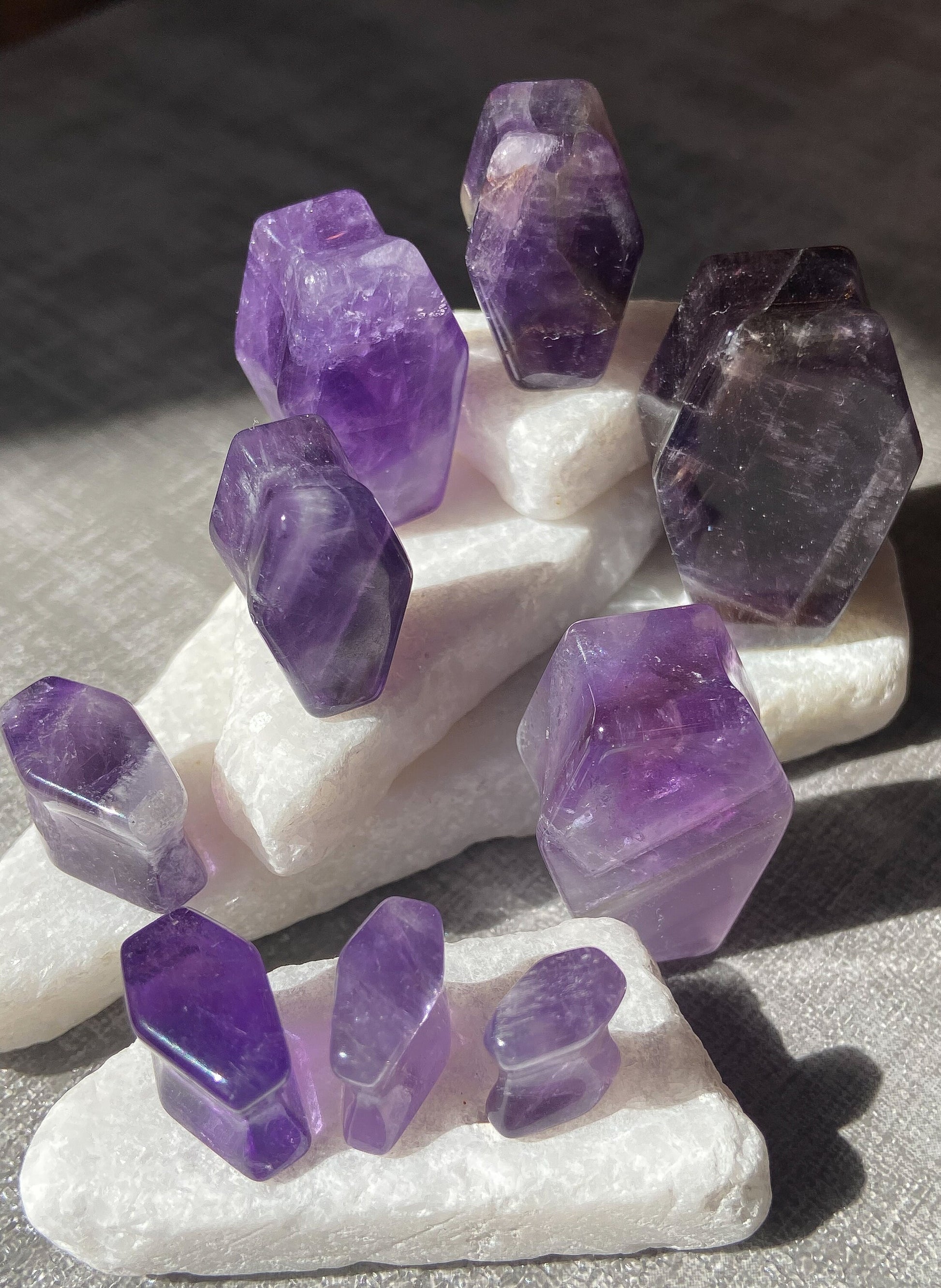 PAIR of Beautiful Amethyst Organic Stone Double Flare Coffin Double Flare Plugs - Gauges 2g (6mm) to 1" (25mm) Available!