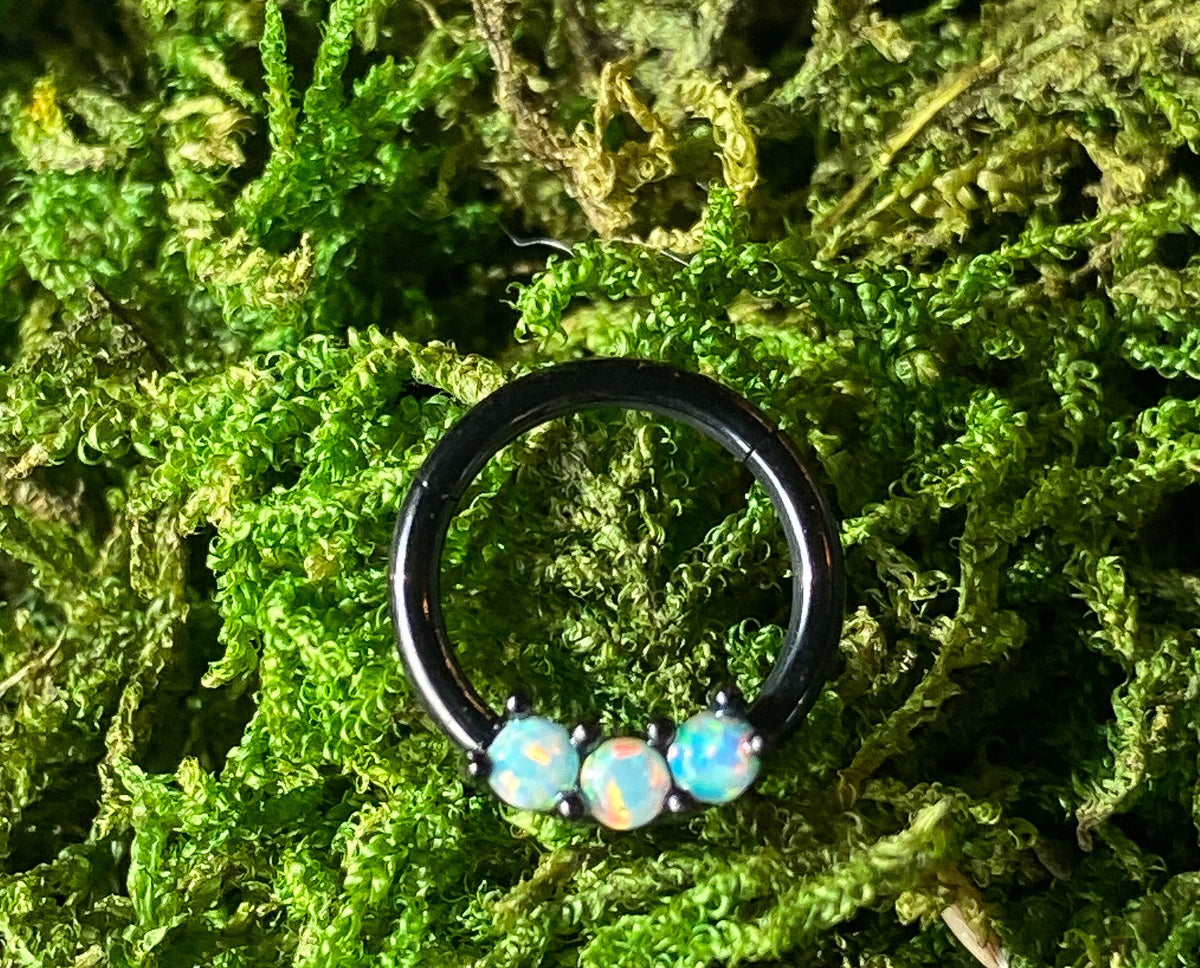 1 Piece Beautiful Three Opals 316L Surgical Steel Hinged Segment Ring - Back, Blue Gold, Purple, Rainbow, Rose Gold and White Available!