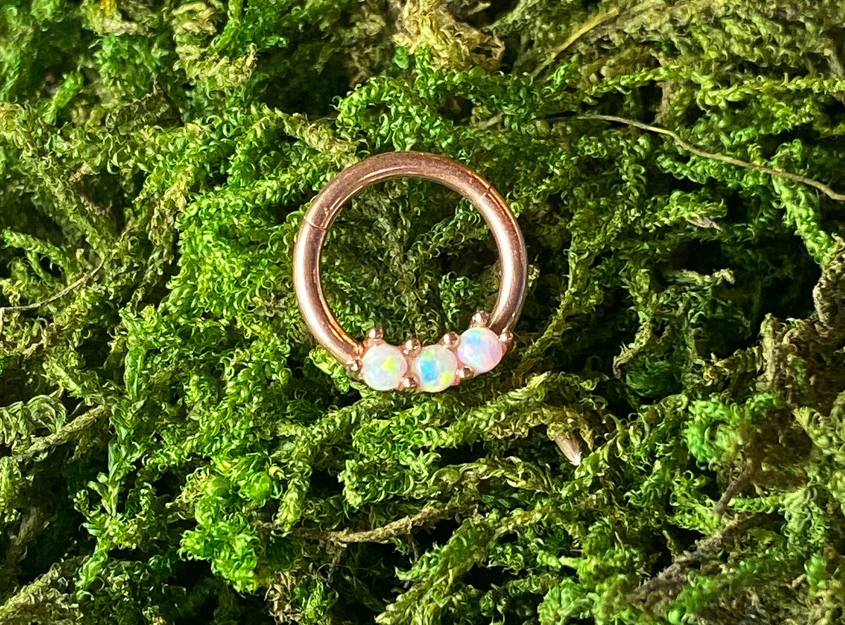 1 Piece Beautiful Three Opals 316L Surgical Steel Hinged Segment Ring - Back, Blue Gold, Purple, Rainbow, Rose Gold and White Available!