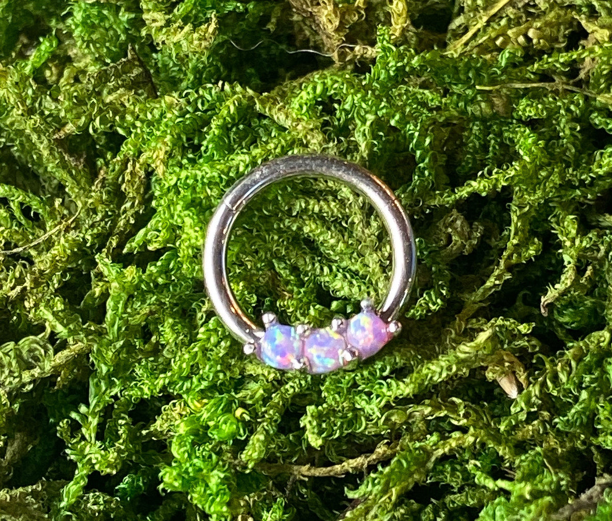 1 Piece Beautiful Three Opals 316L Surgical Steel Hinged Segment Ring - Back, Blue Gold, Purple, Rainbow, Rose Gold and White Available!