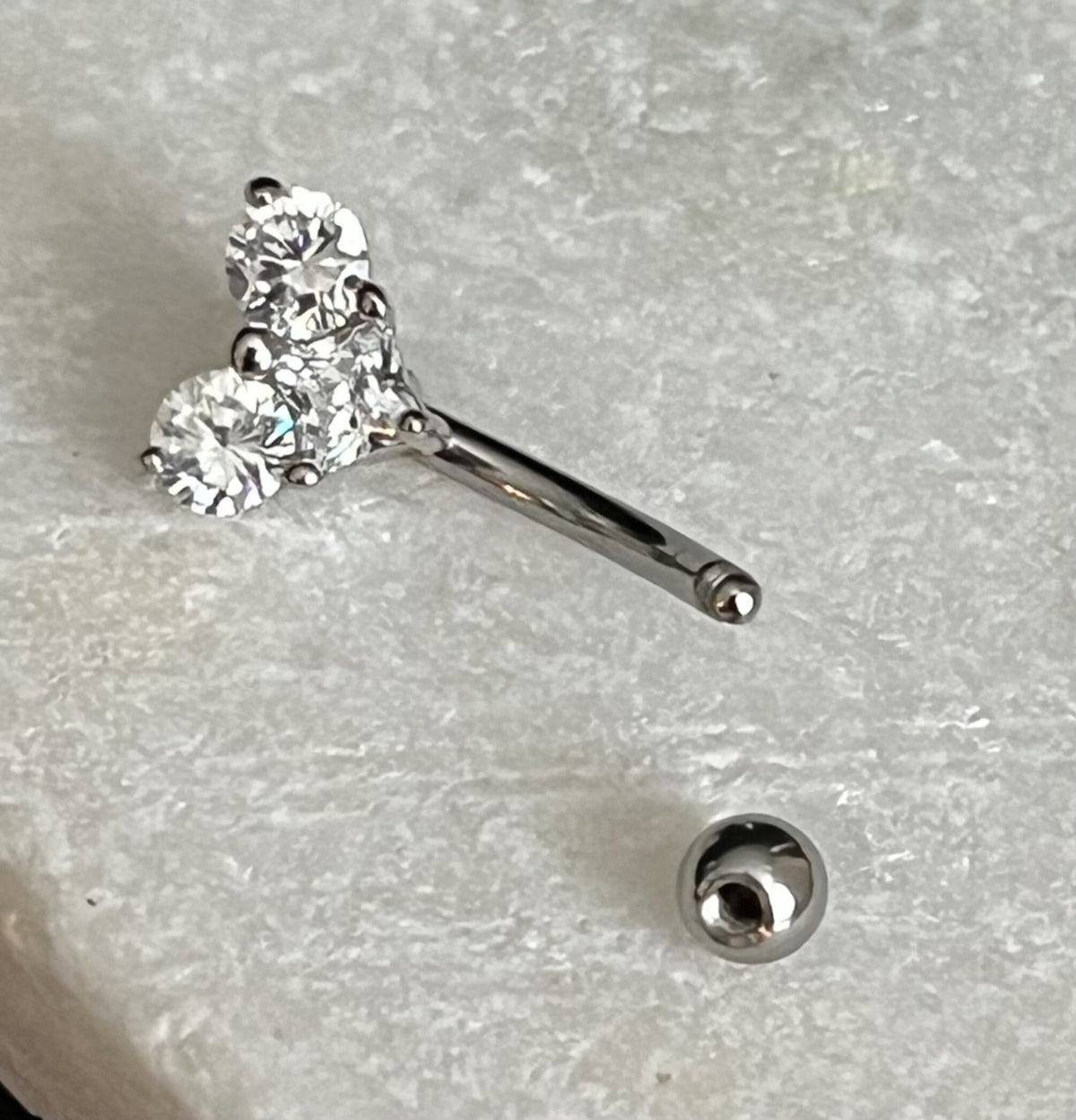 1 Brilliant Three CZ Gem Heart Eyebrow Ring with Curved Barbell - 16g (1.2mm), length 5/16" (8mm) - Silver, Gold or Rose Gold available!